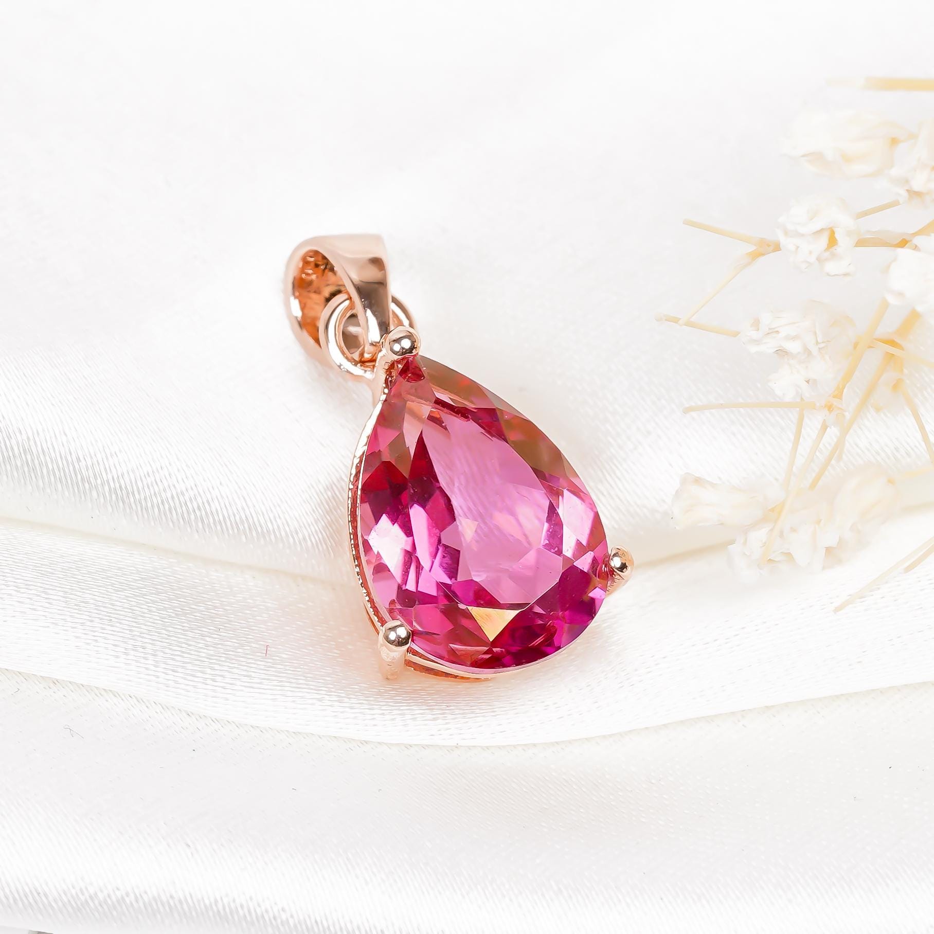 Pear Pink Topaz Pendant: Handmade Sterling Silver Jewelry