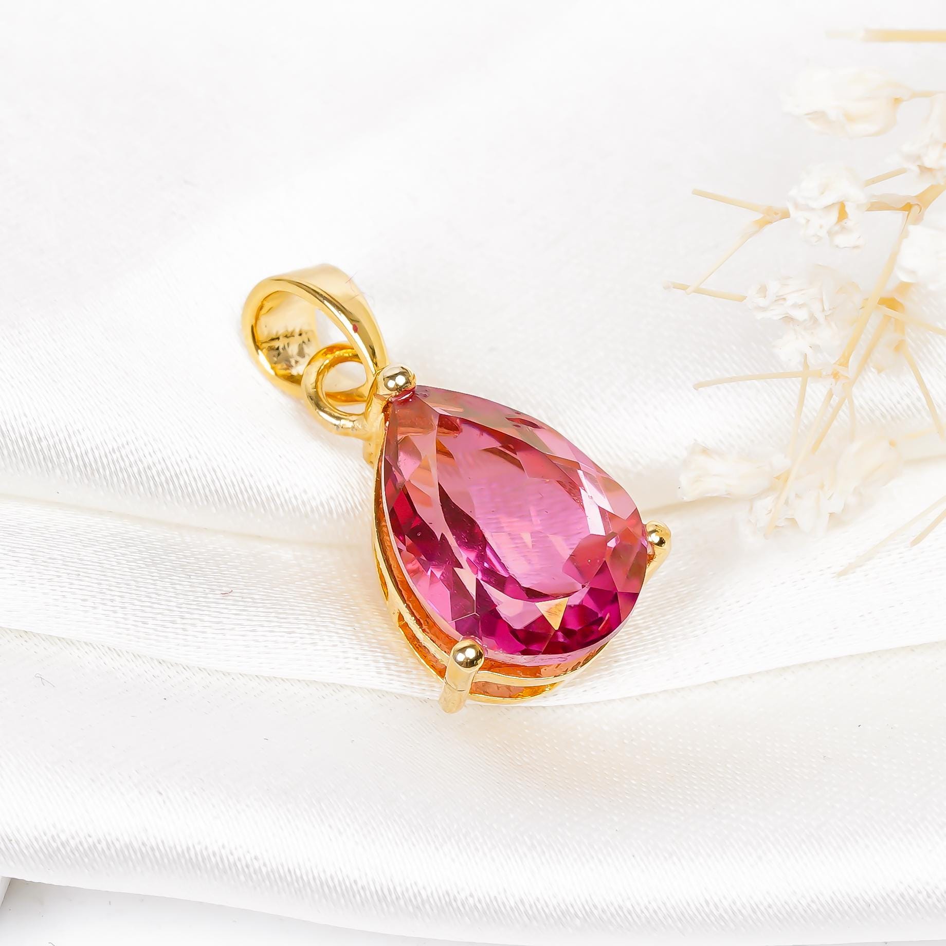 Pear Pink Topaz Pendant: Handmade Sterling Silver Jewelry