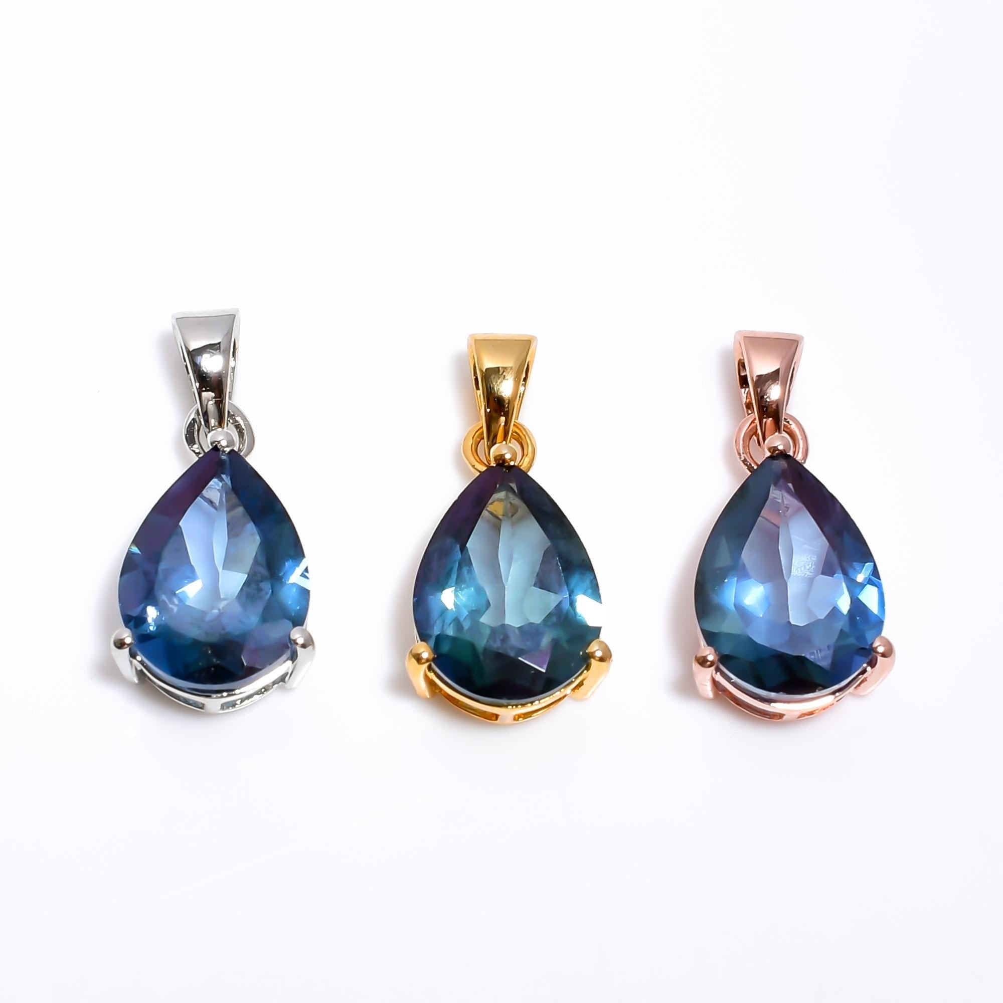 Sterling Silver London Blue Topaz Pendant: Elegant Pear-Shaped Gemstone