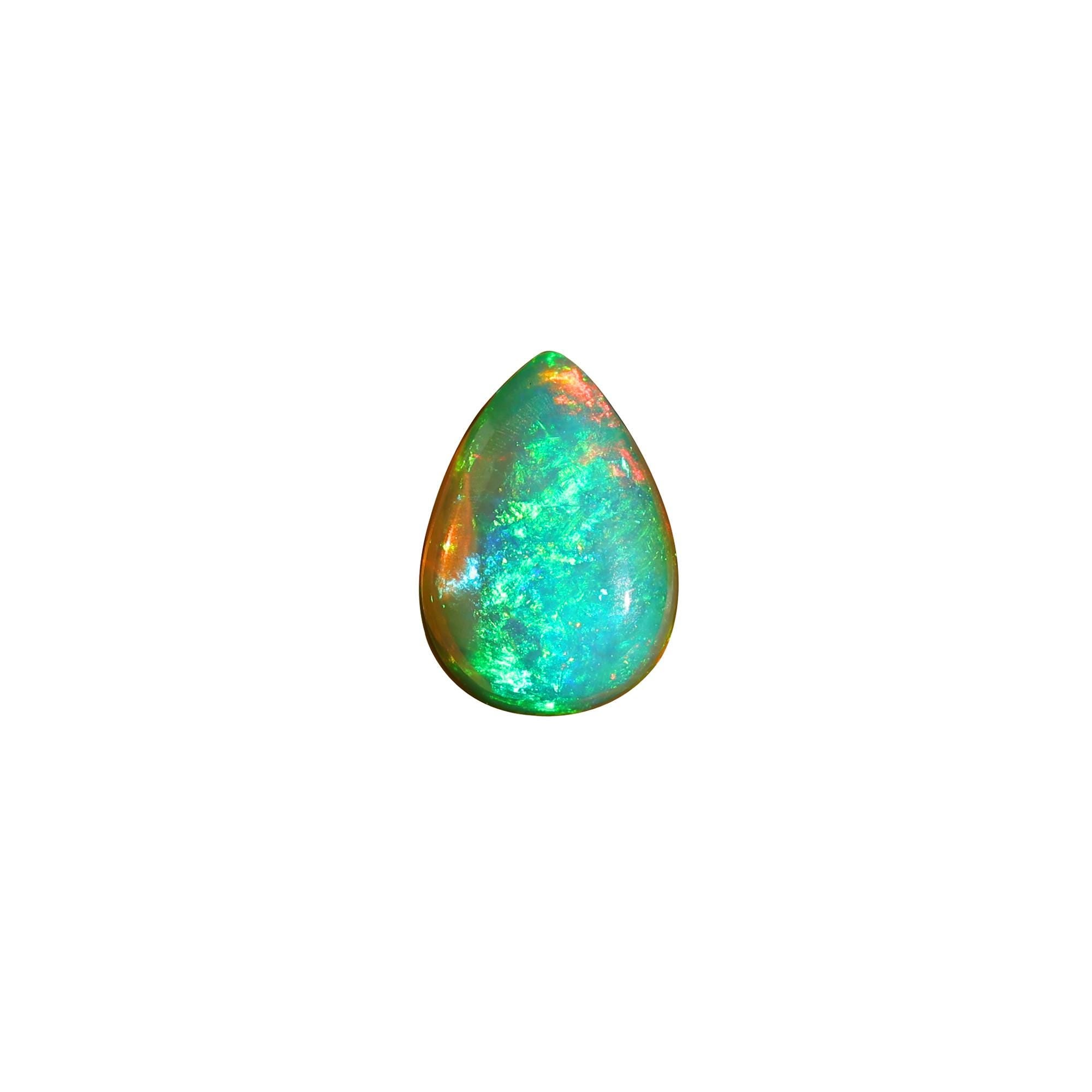 White Ethiopian Welo Fire Opal Cabochon: 2 Carat Pear Cut Gemstone