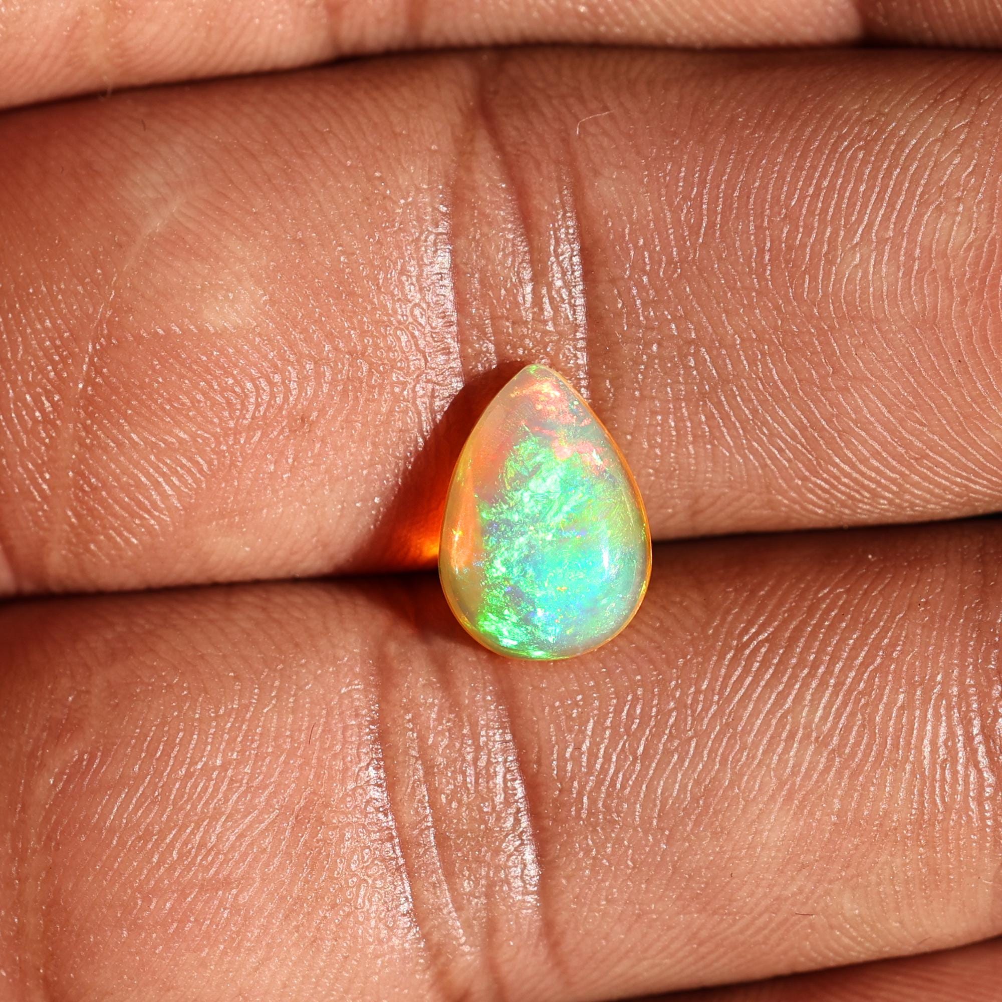 White Ethiopian Welo Fire Opal Cabochon: 2 Carat Pear Cut Gemstone