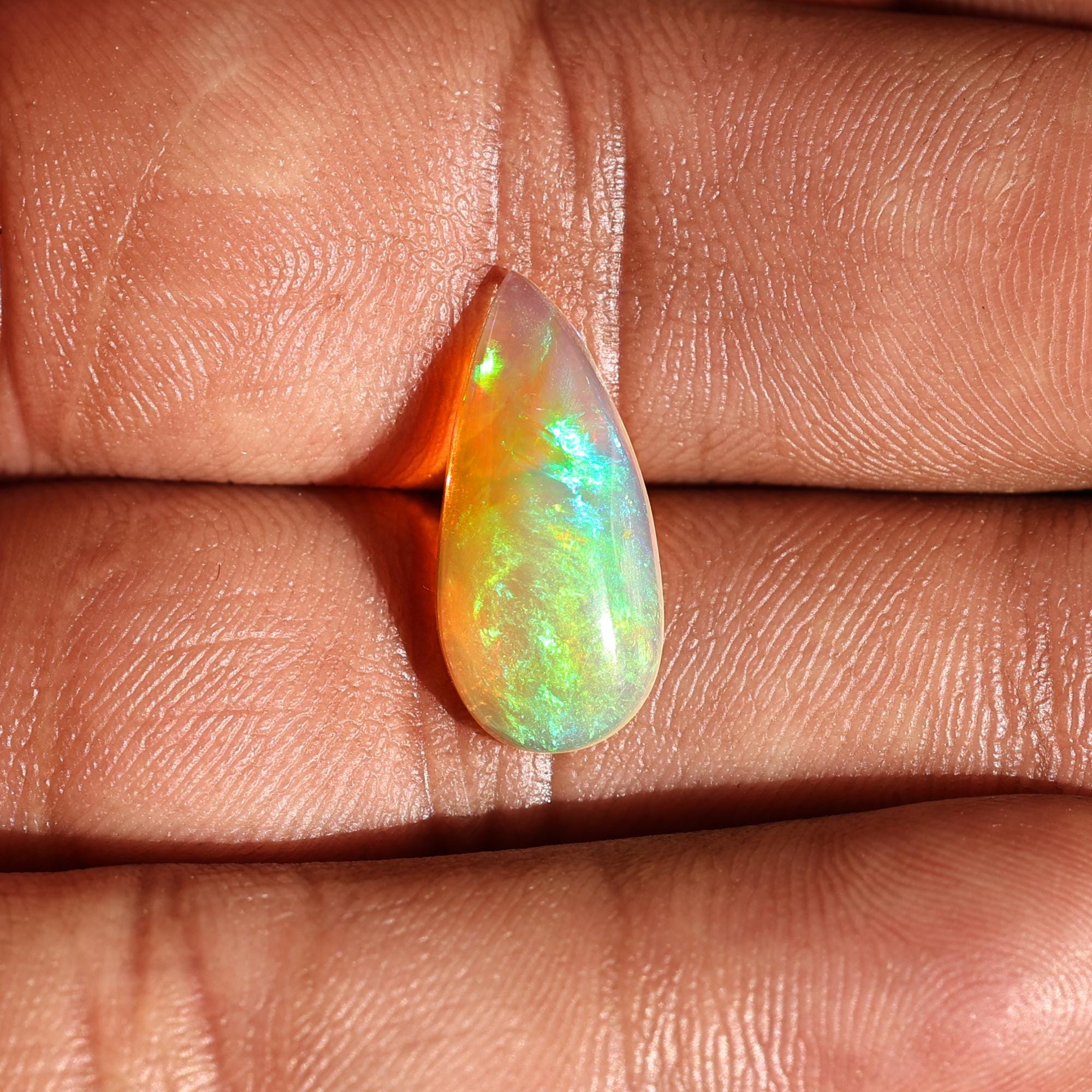 3.30 Carat Genuine White Ethiopian Opal Cabochon Rainbow Opal for Jewelry Making
