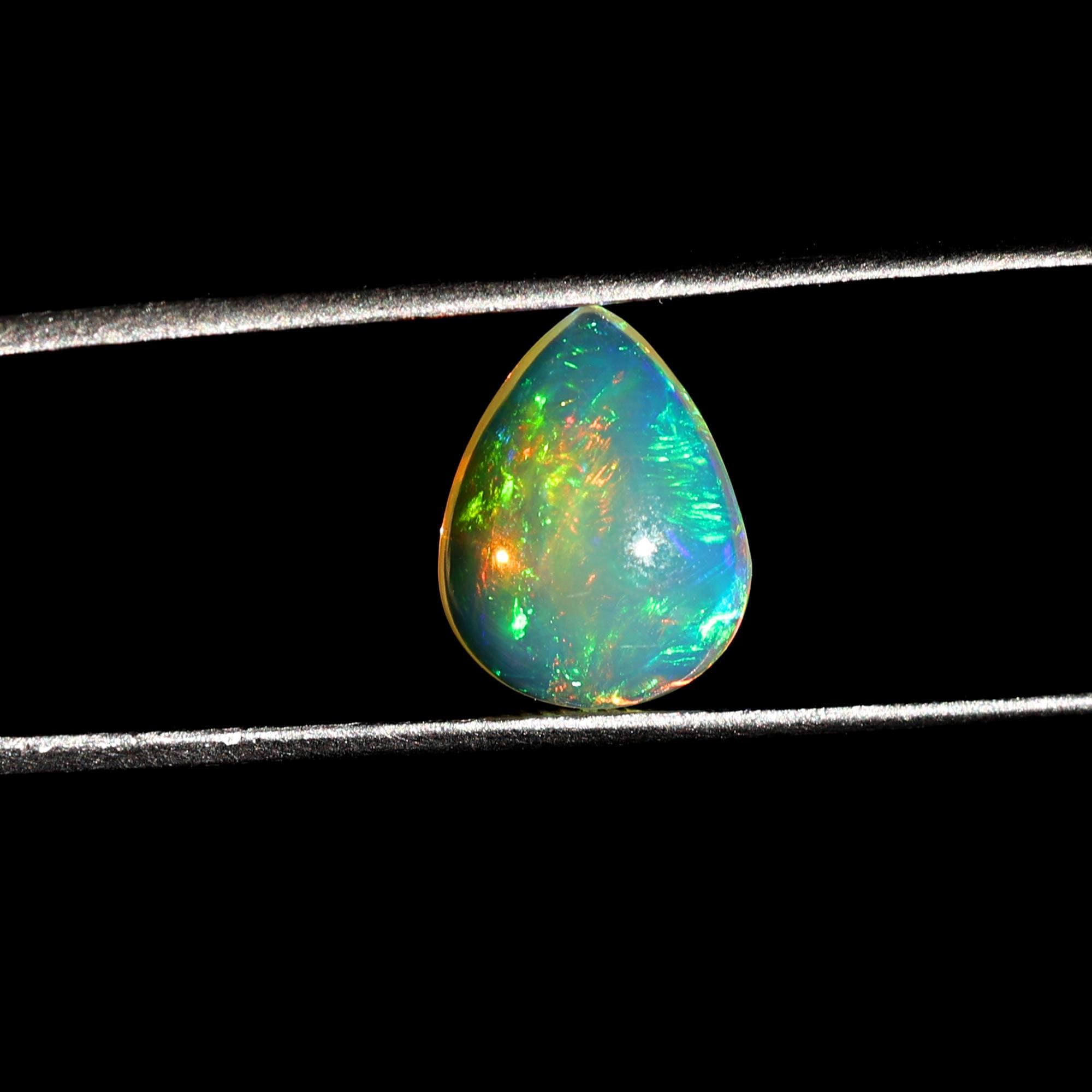 Natural Ethiopian Welo Opal: 2.15 Carat Pear Cabochon, Multi-Fire Gemstone Making Pendant & Ring