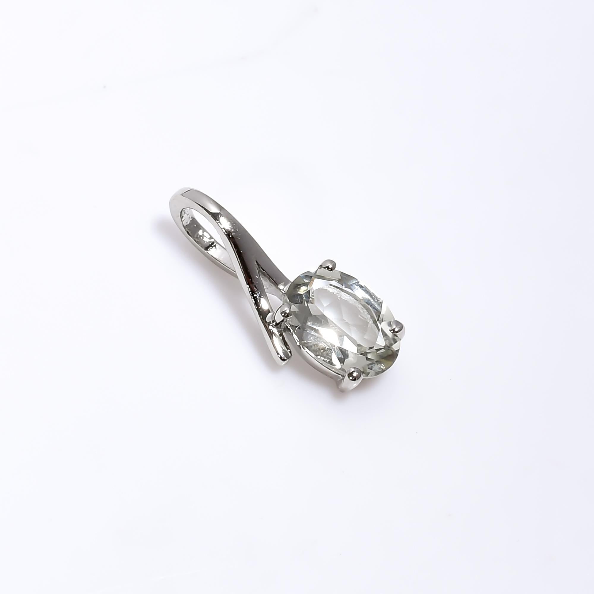 Green Amethyst Pendant: Handmade 925 Sterling Silver Oval Gemstone