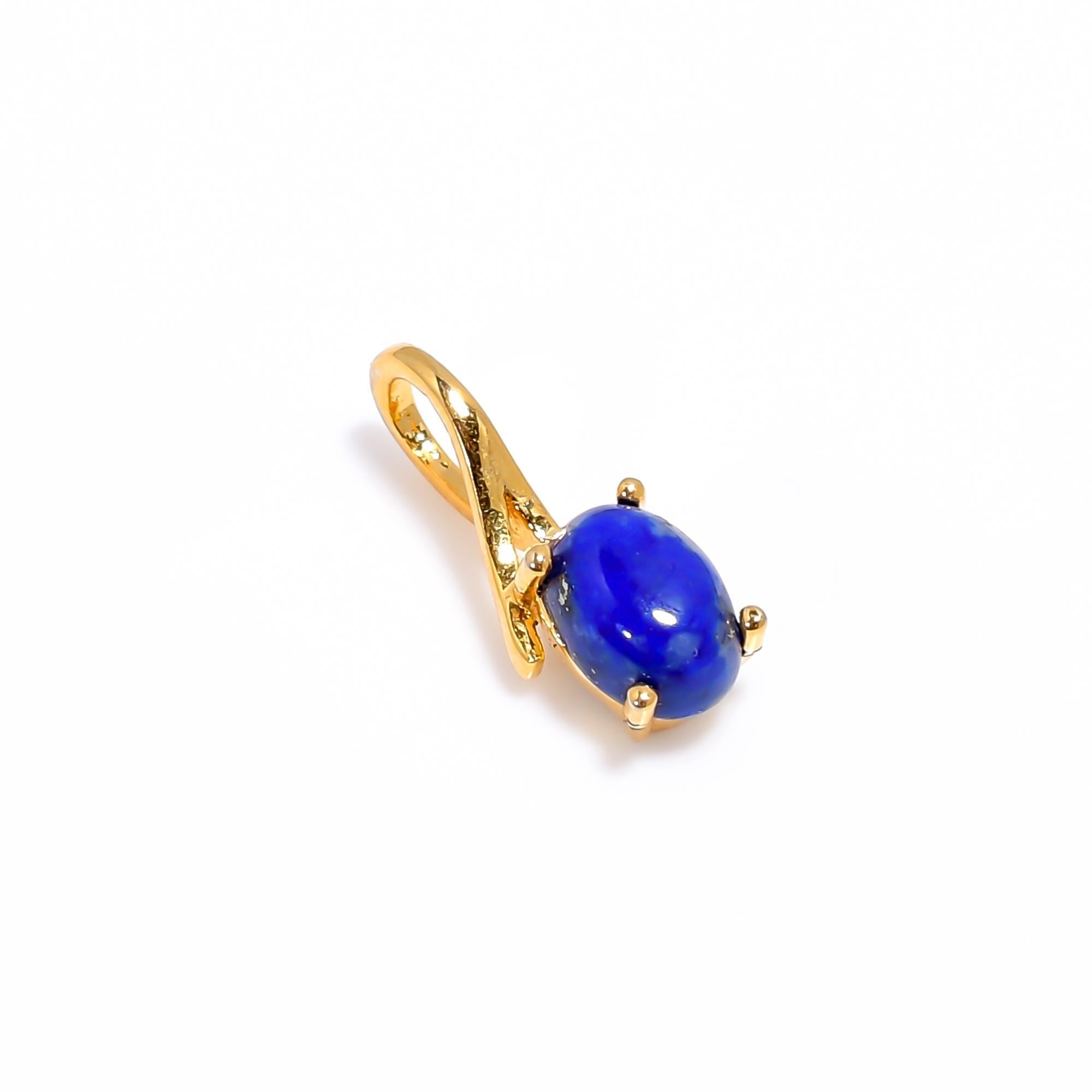 Lapis Lazuli Pendant: 925 Sterling Silver, Yellow Gold Finish