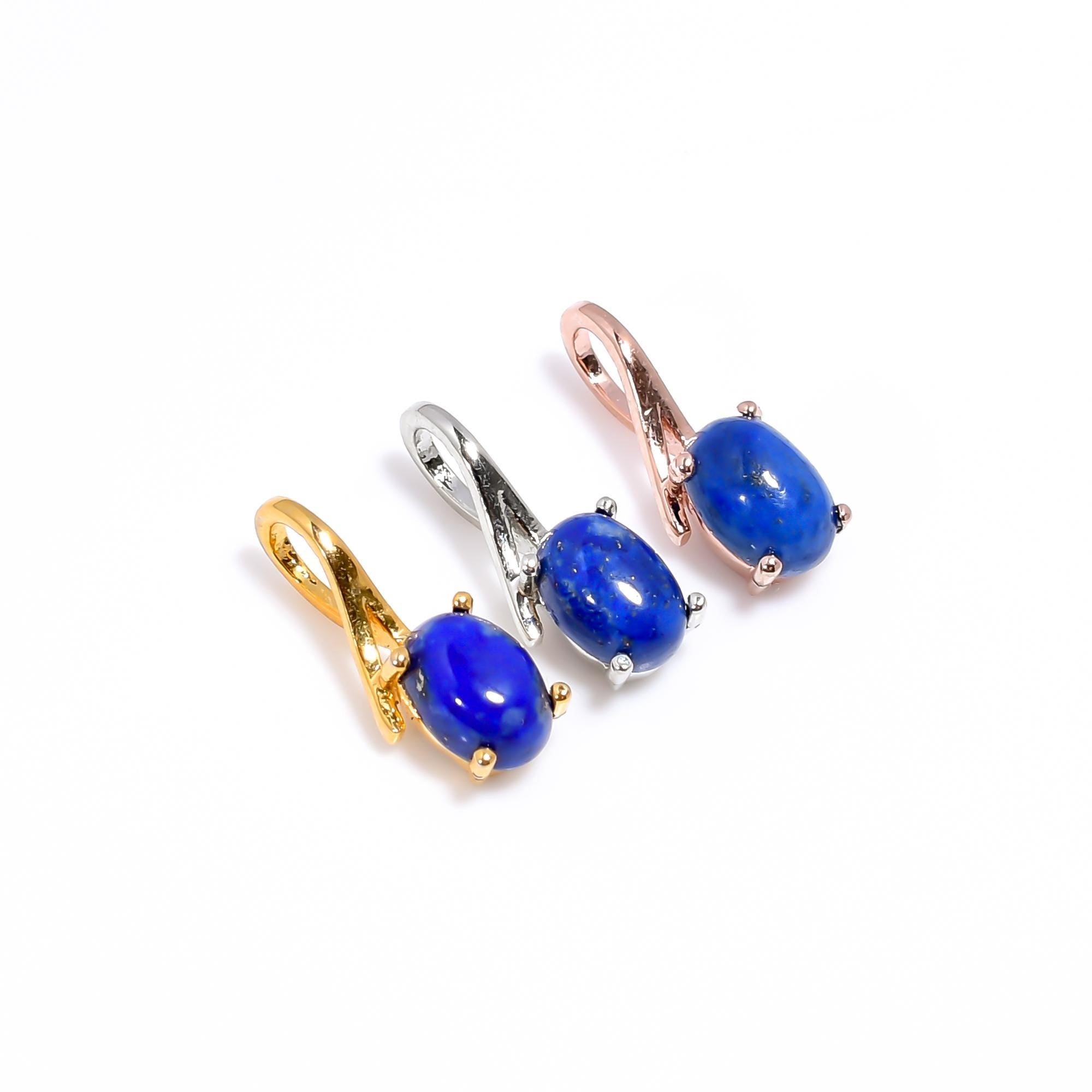 Lapis Lazuli Pendant: 925 Sterling Silver, Yellow Gold Finish