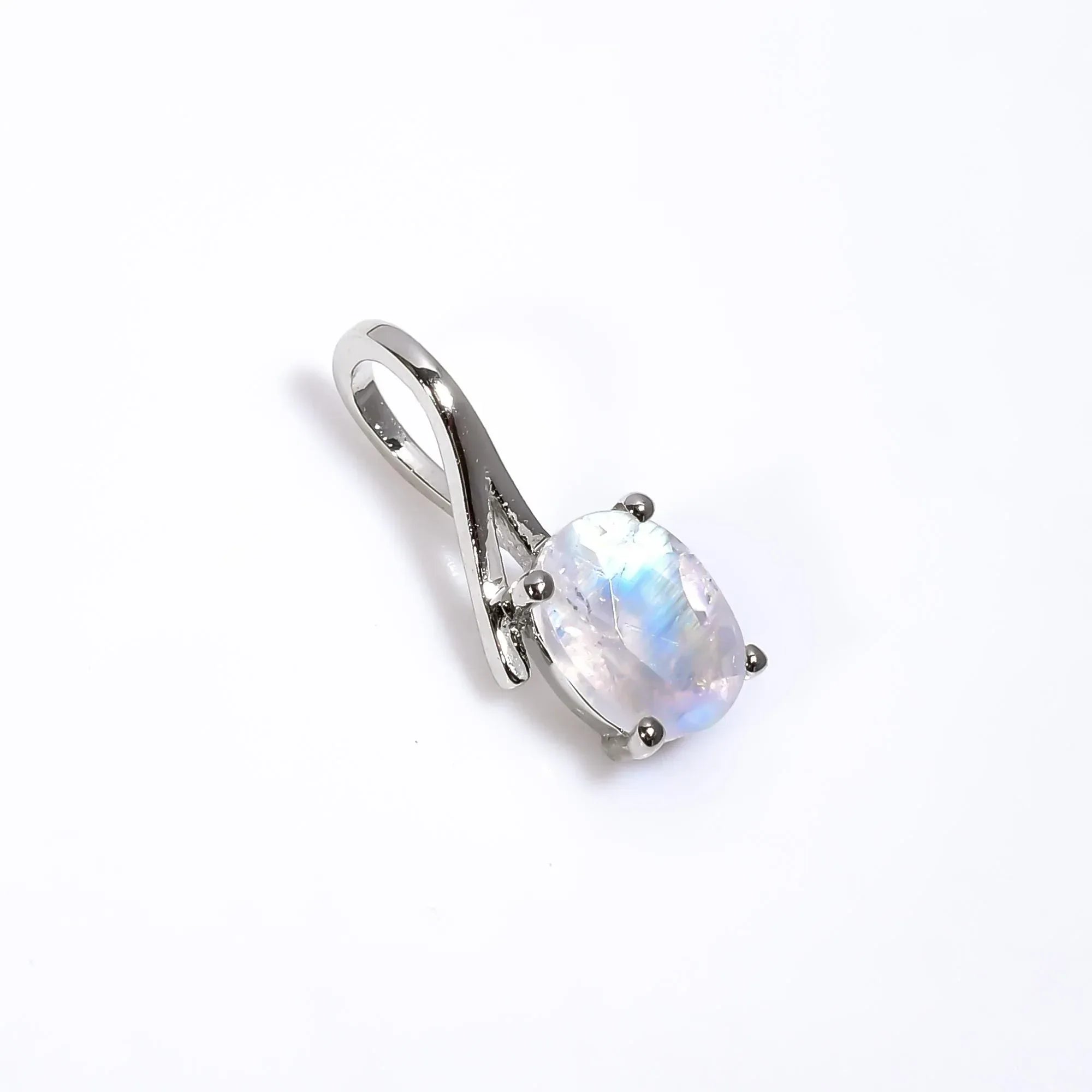 Rainbow Moonstone Pendant: 925 Sterling Silver Oval Gemstone Jewelry