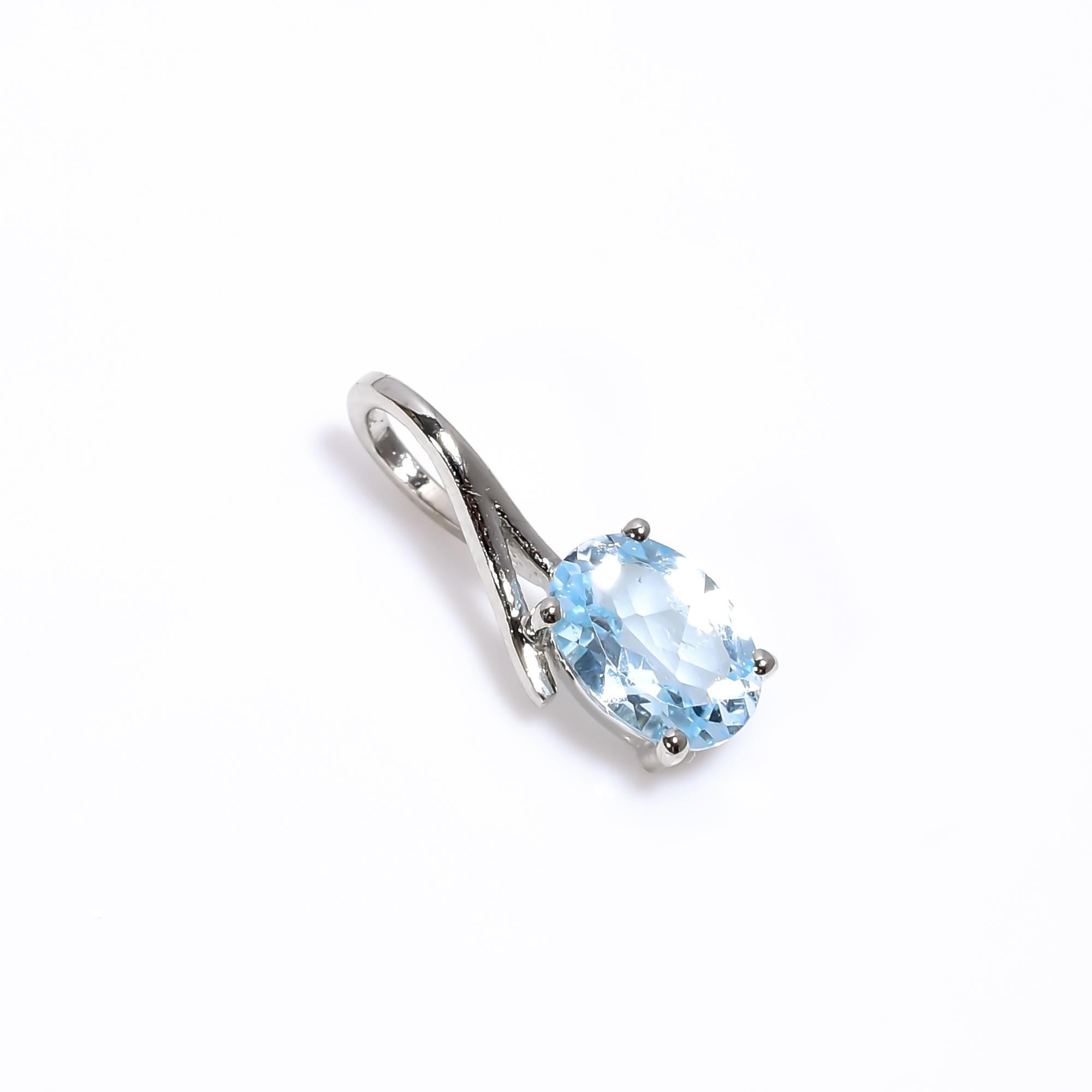Sky Blue Topaz Pendant: 925 Silver, Vintage Style (5x7mm Oval Gemstone)