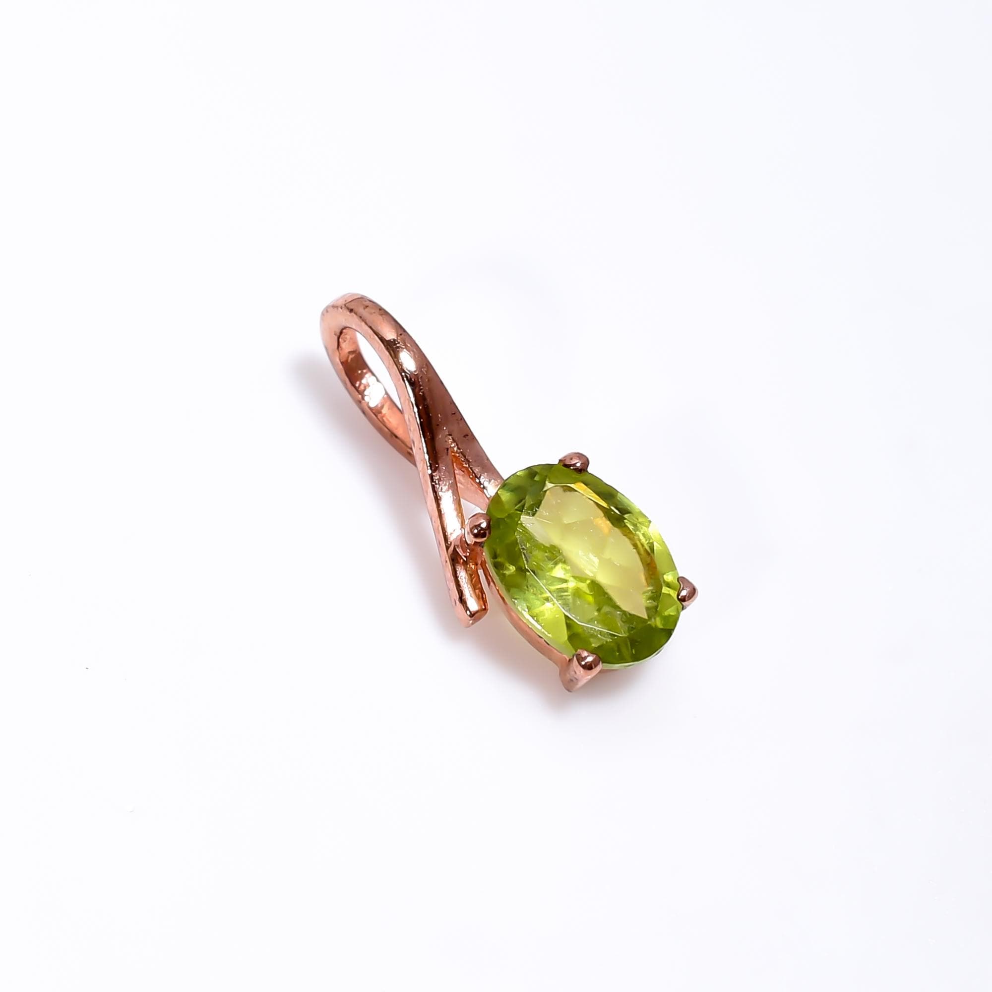 Peridot Pendant: 925 Sterling Silver & Rose Gold, Oval Gemstone