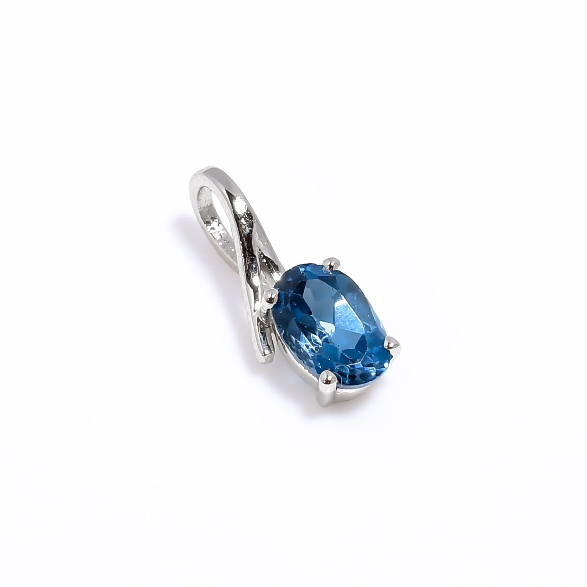 London Blue Topaz Pendant: Handmade Sterling Silver Oval Gemstone