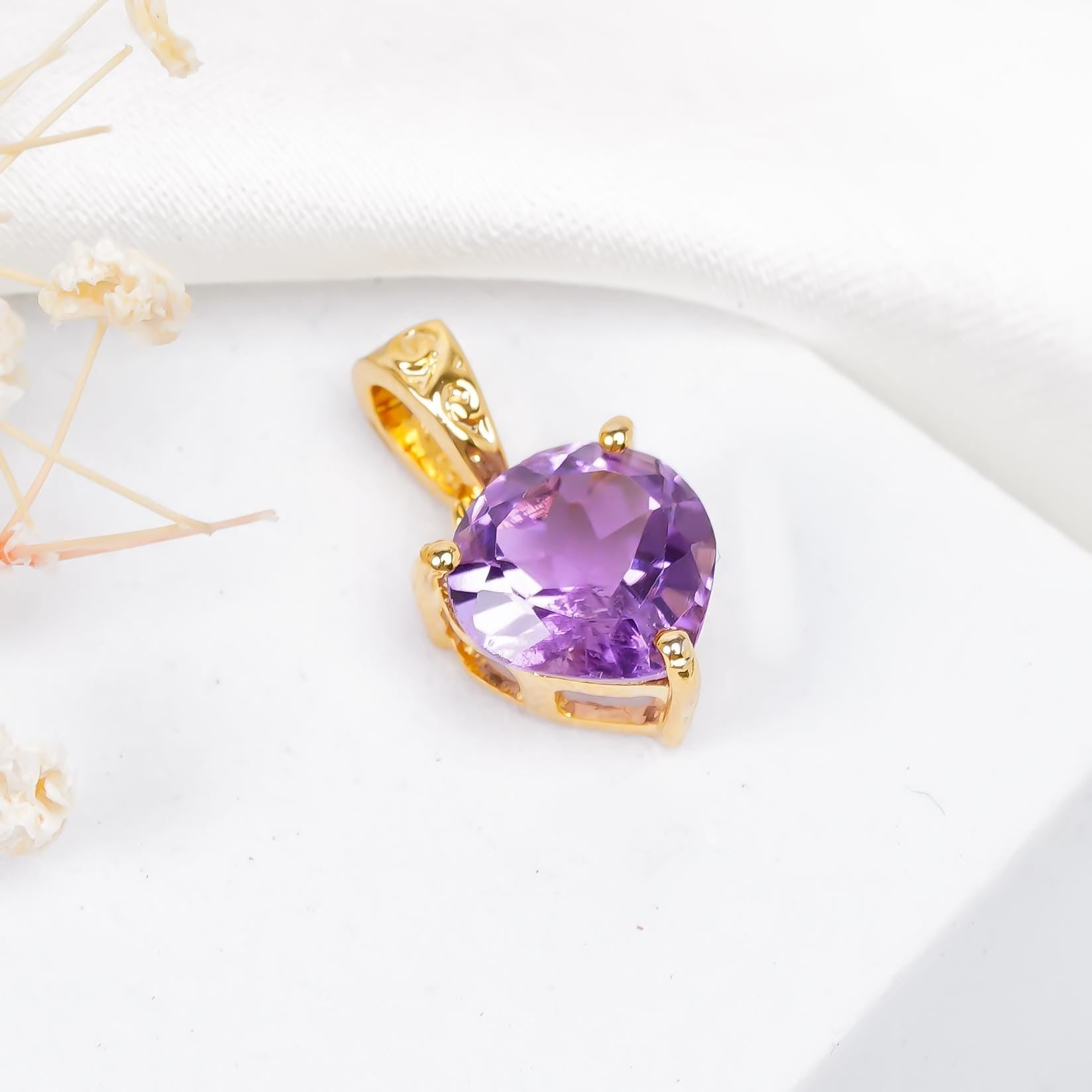 Amethyst Heart Pendant: 925 Sterling Silver, 8mm Gemstone