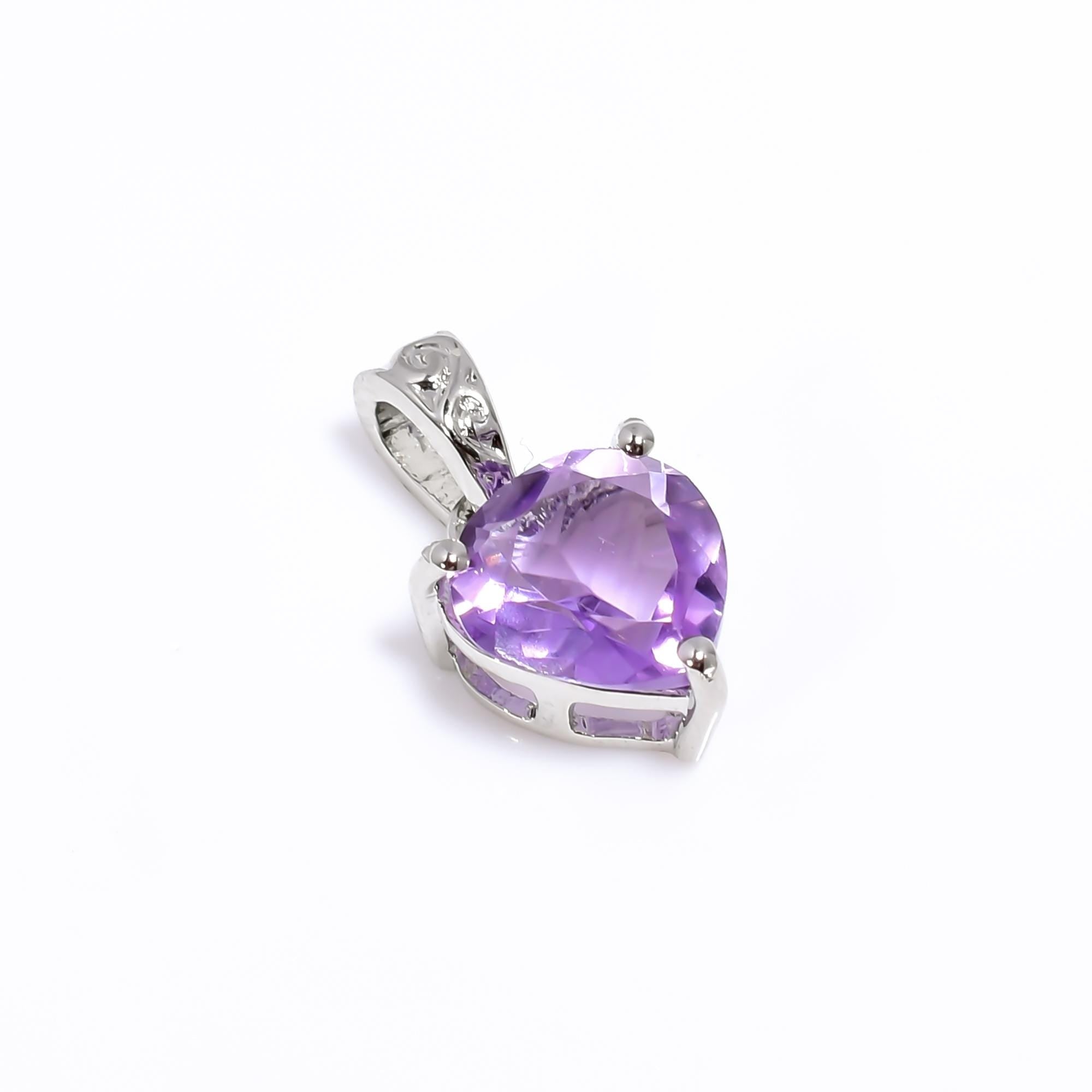 Pink Amethyst Heart Pendant: 925 Sterling Silver, Gold Plated