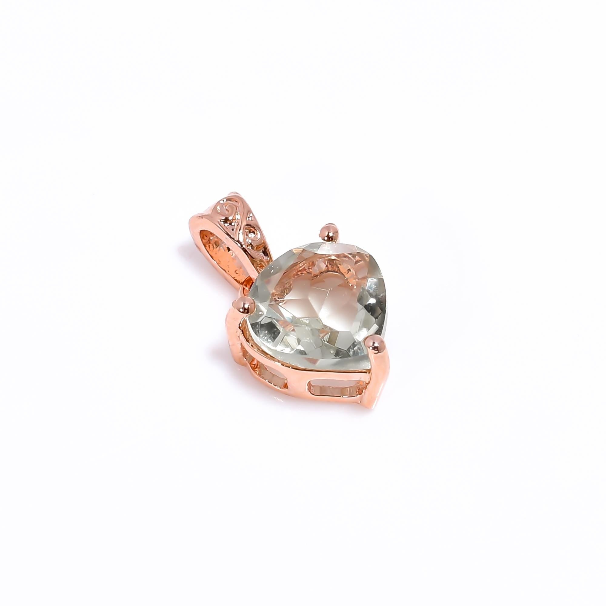 Green Amethyst Heart Pendant: 925 Sterling Silver Gemstone Necklace