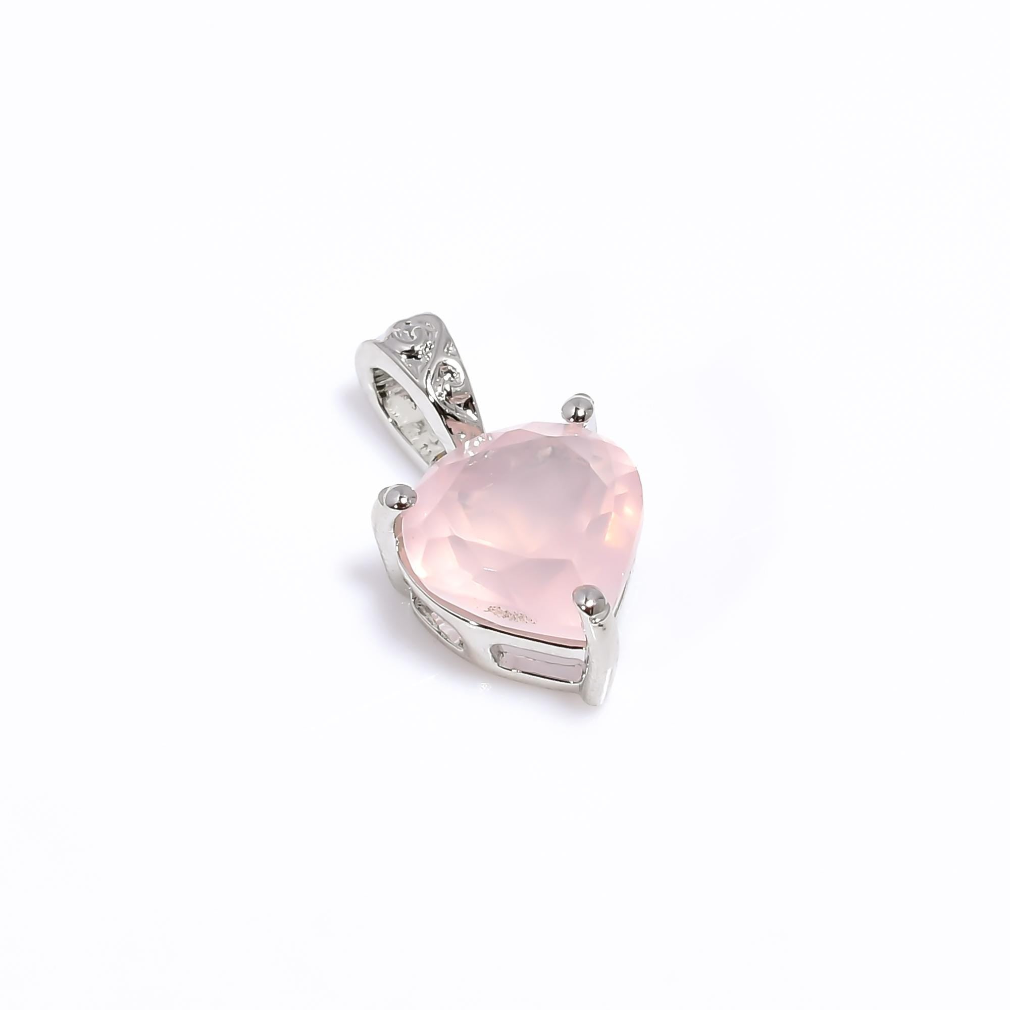 Rose Quartz Silver Pendant – Heart Stone, Love Crystal, Handmade Necklace