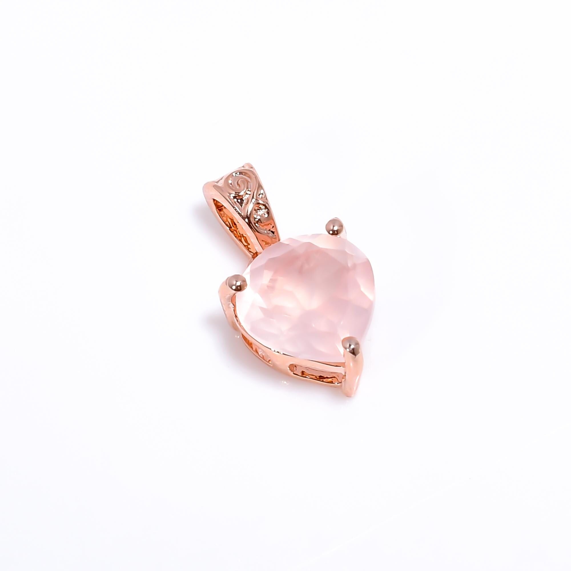 Rose Quartz Silver Pendant – Heart Stone, Love Crystal, Handmade Necklace