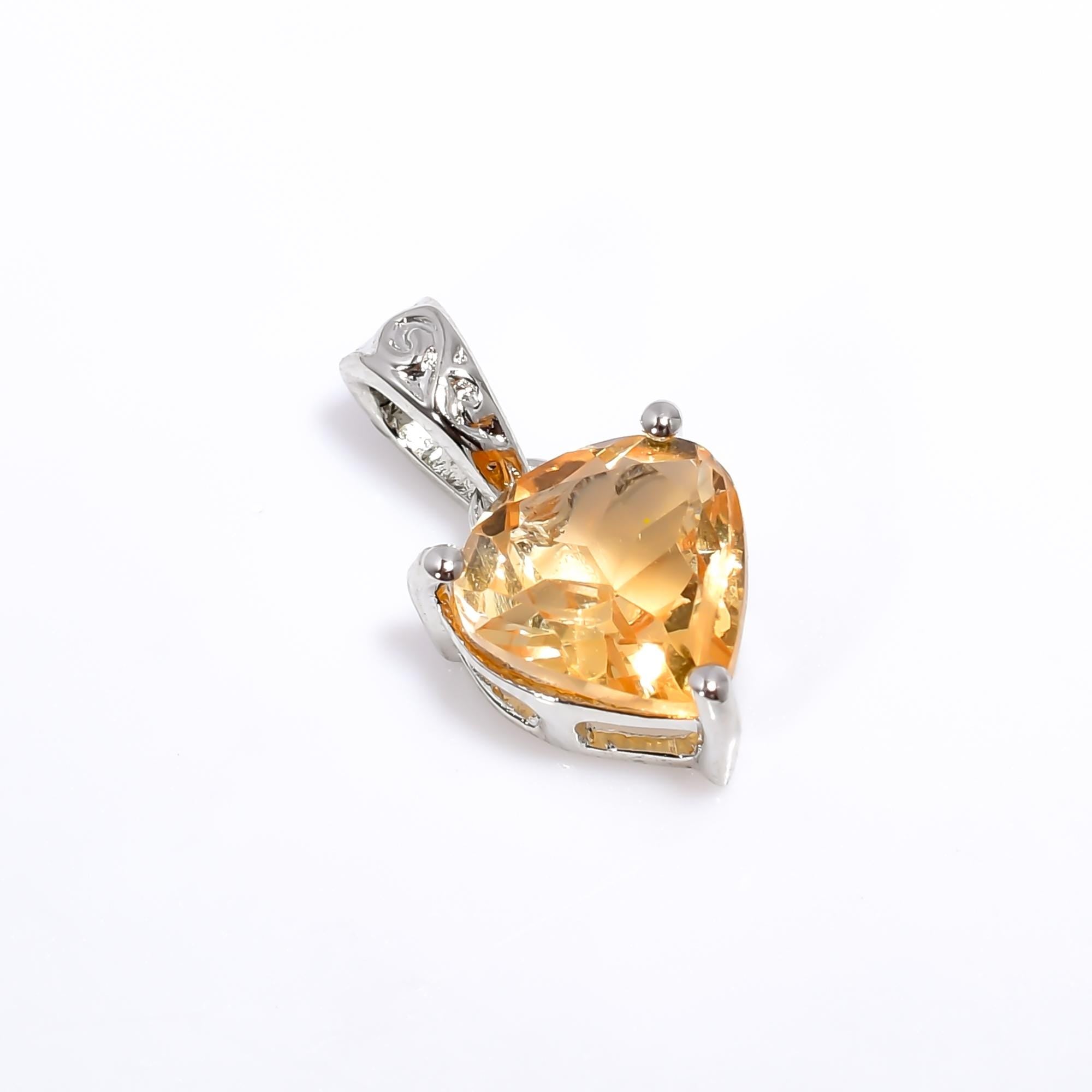 Citrine Heart Pendant: Handmade Sterling Silver Necklace, 8mm Gemstone