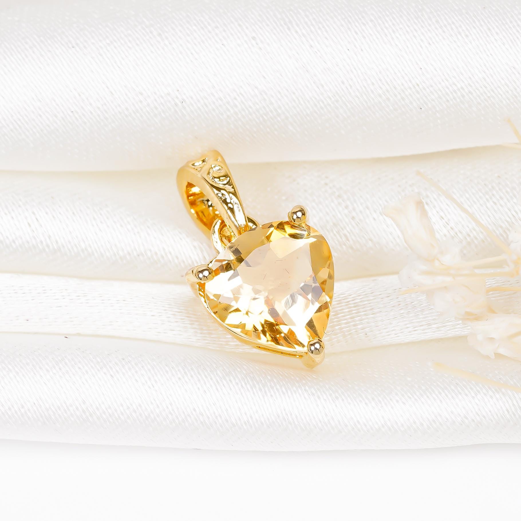 Citrine Heart Pendant: Handmade Sterling Silver Necklace, 8mm Gemstone