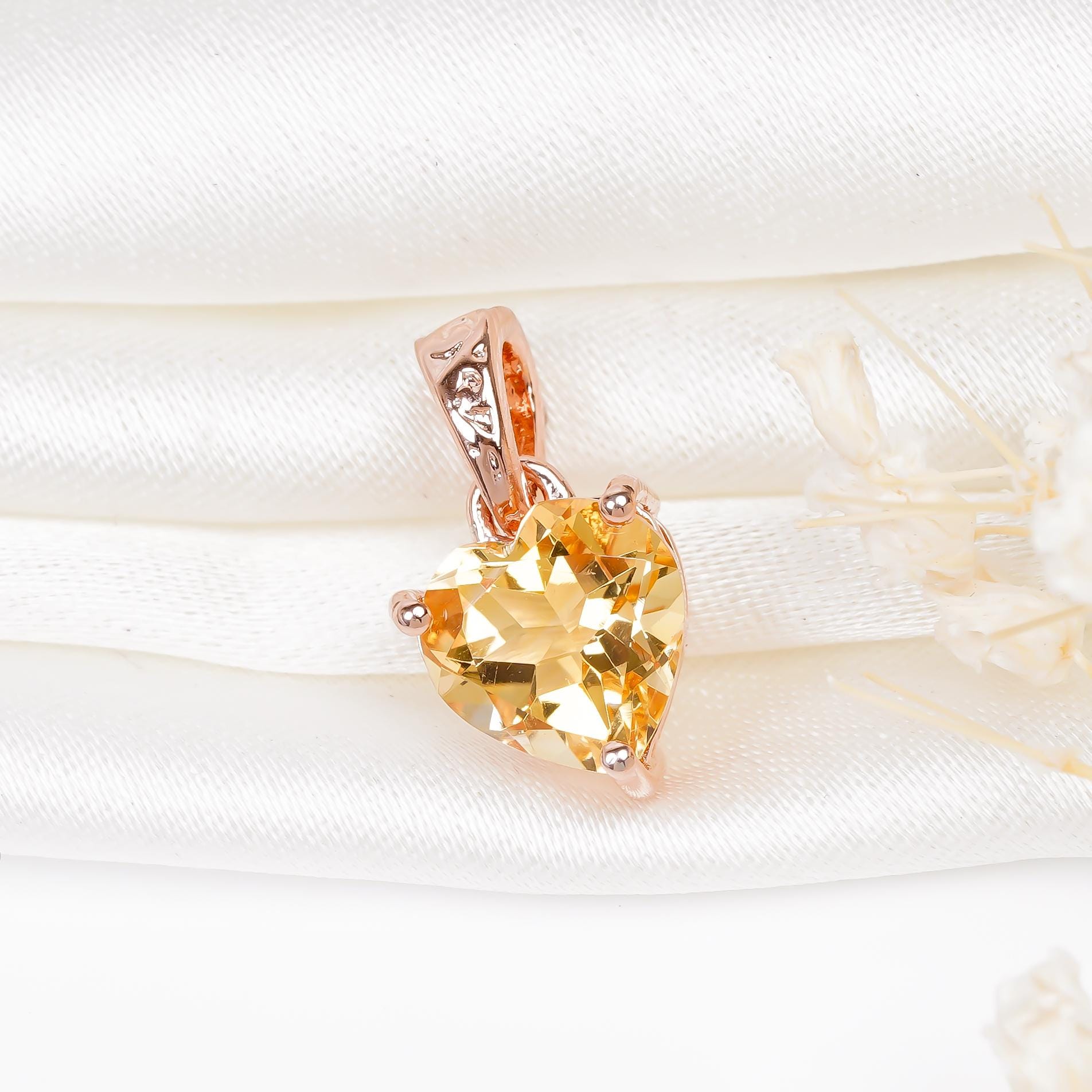 Citrine Heart Pendant: Handmade Sterling Silver Necklace, 8mm Gemstone