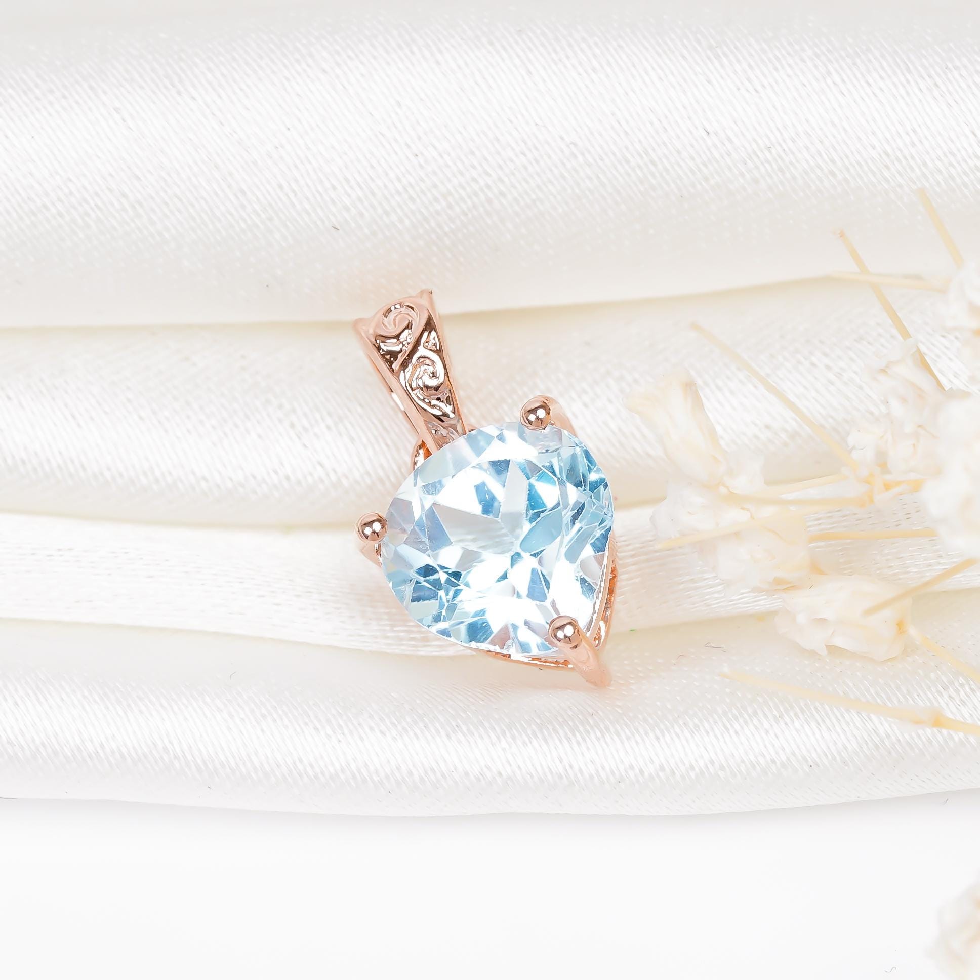 Sky Blue Topaz Heart Pendant: Sterling Silver Gemstone Necklace