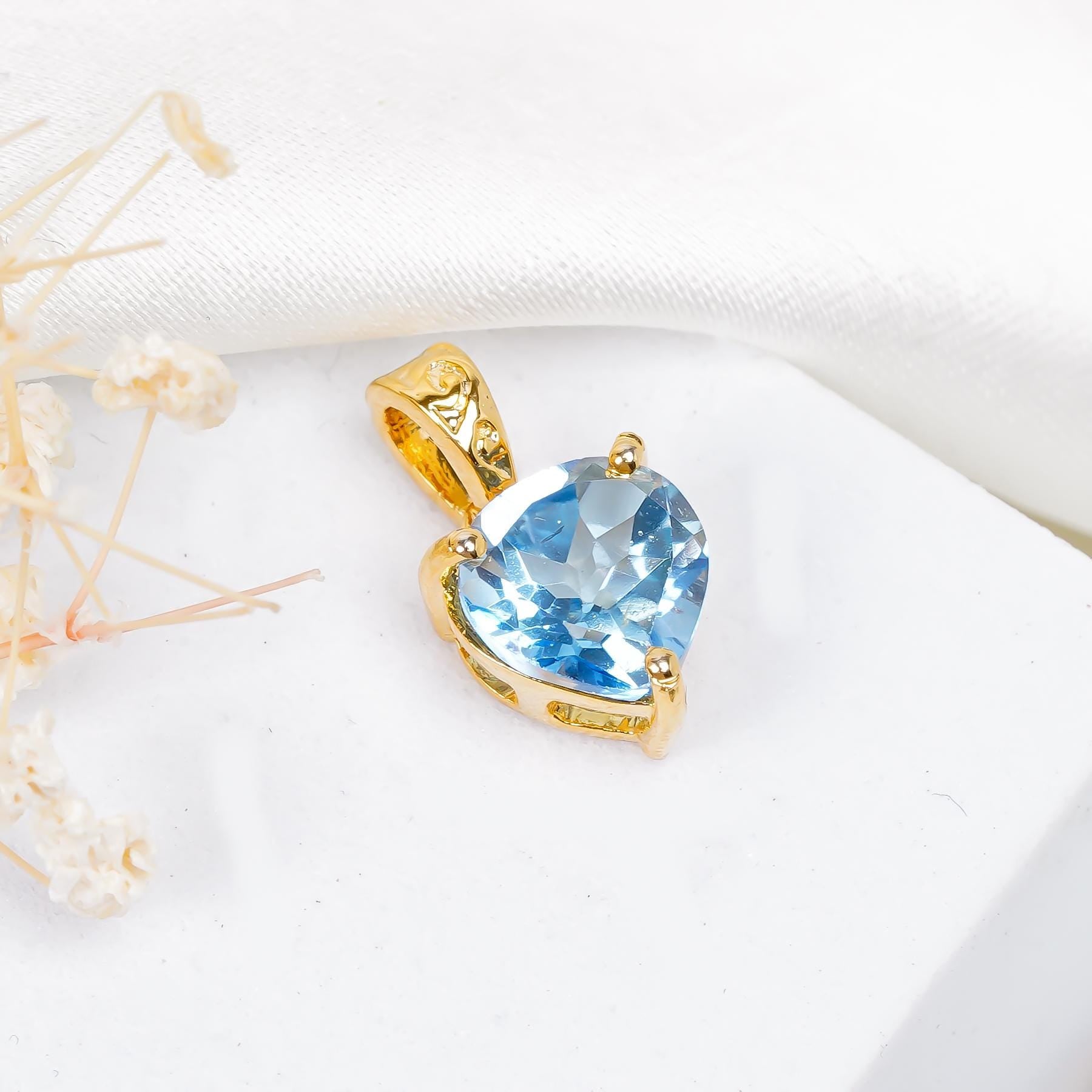 Swiss Blue Topaz Heart Pendant: Sterling Silver Gemstone Necklace