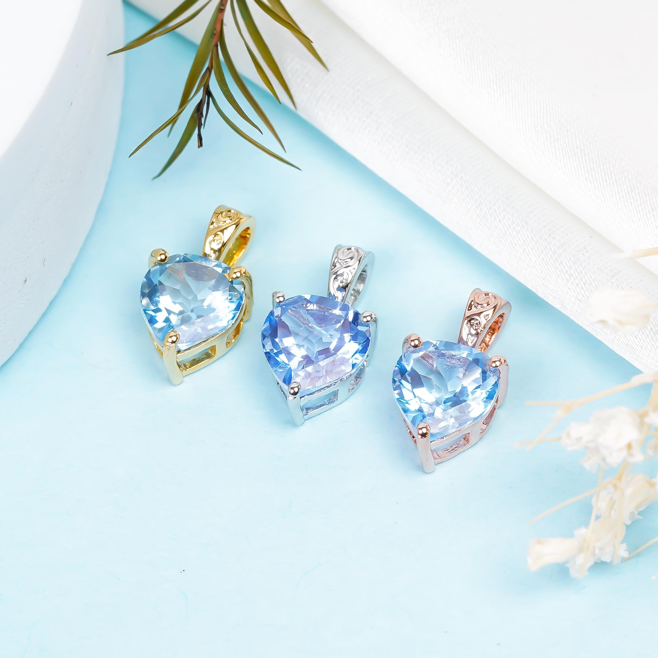 Swiss Blue Topaz Heart Pendant: Sterling Silver Gemstone Necklace