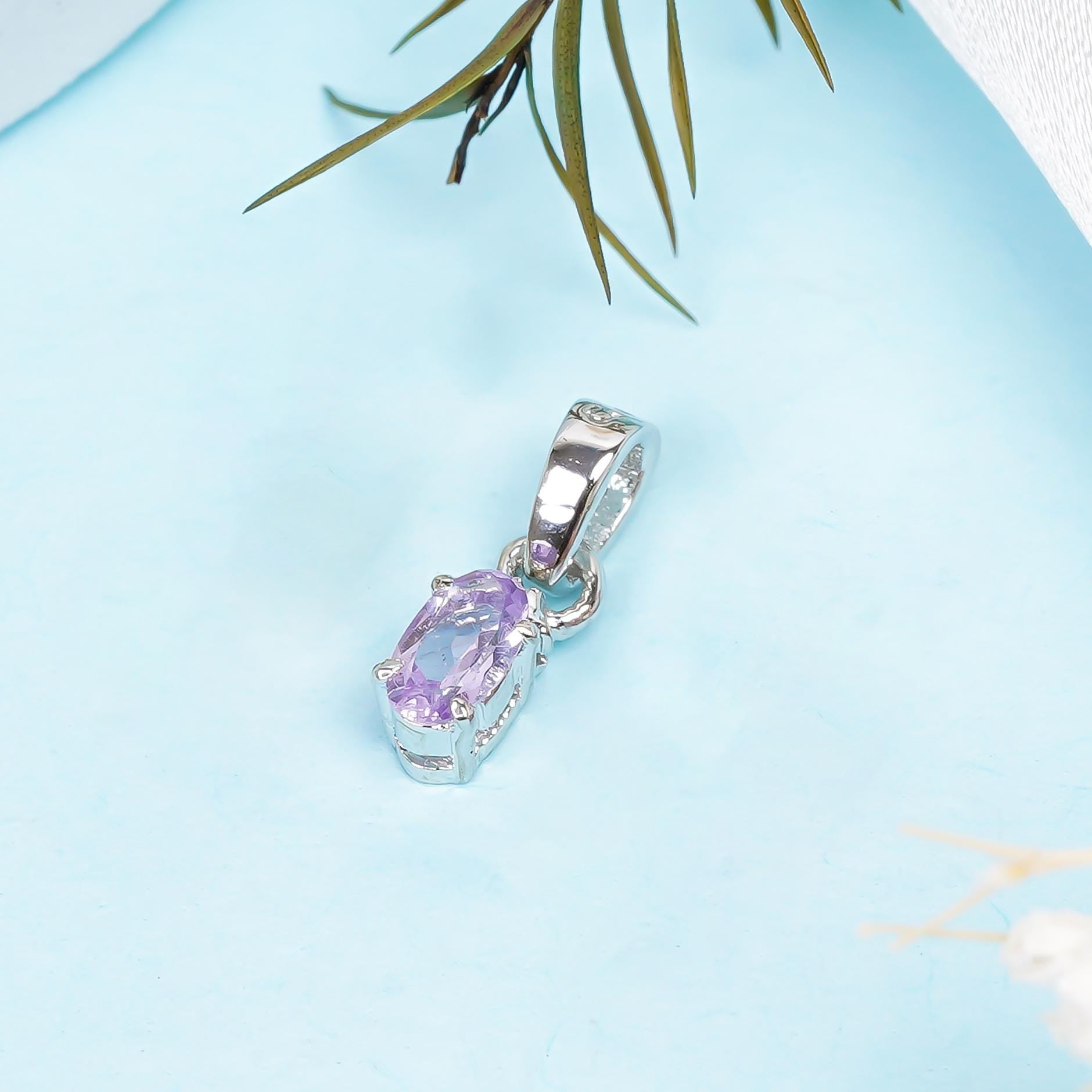 Handmade Amethyst Pendant: 925 Sterling Silver Oval Gemstone