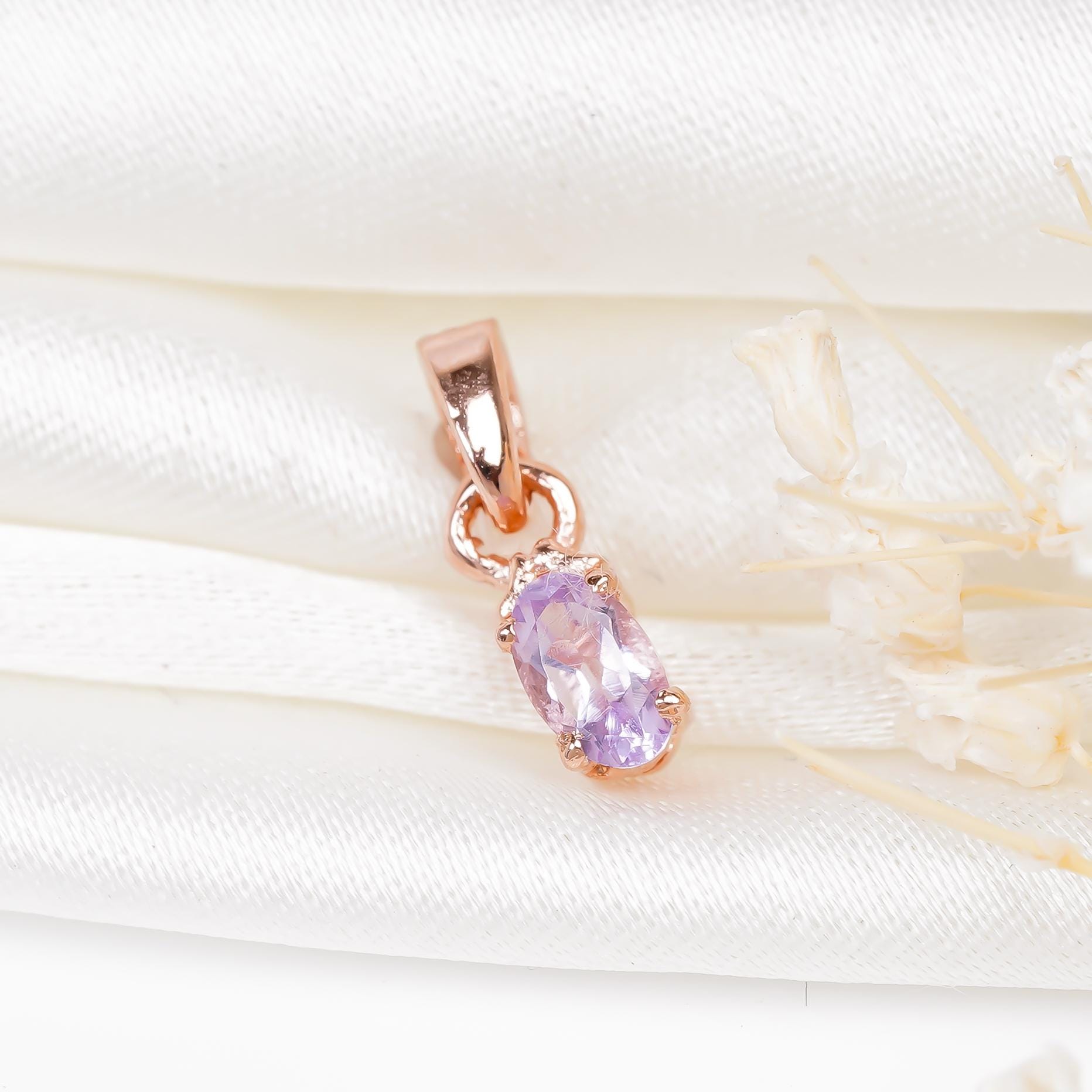 Handmade Pink Amethyst Pendant: 925 Sterling Silver Oval Gemstone