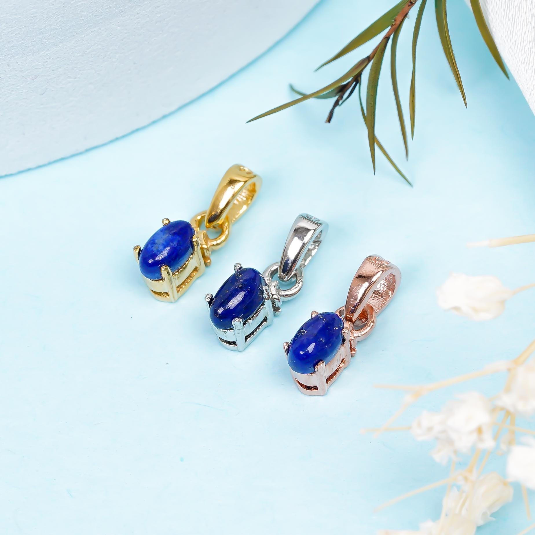 Handmade Sterling Silver Lapis Lazuli Pendant: 3x5mm Cabochon