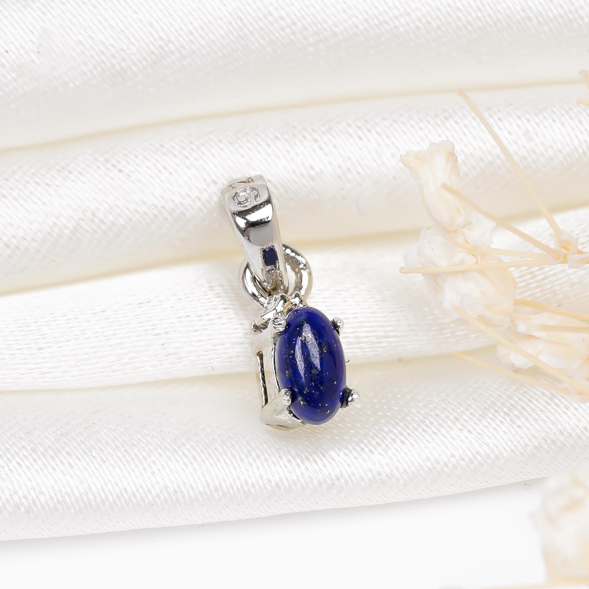 Handmade Sterling Silver Lapis Lazuli Pendant: 3x5mm Cabochon