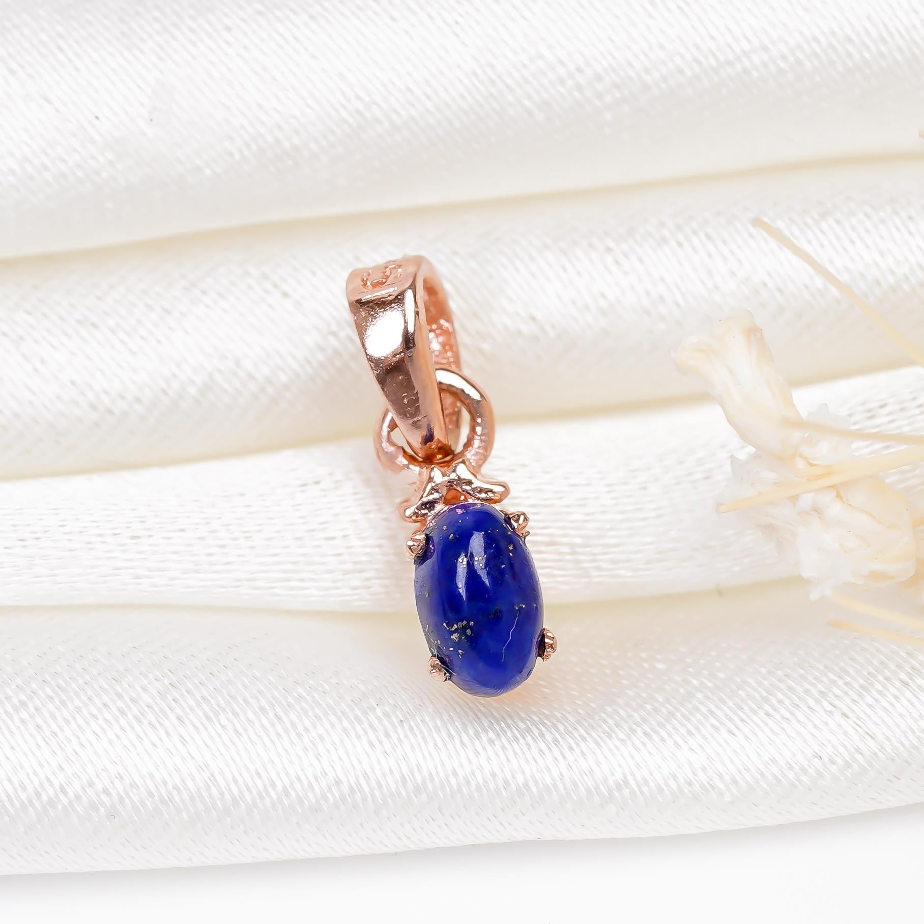 Handmade Sterling Silver Lapis Lazuli Pendant: 3x5mm Cabochon