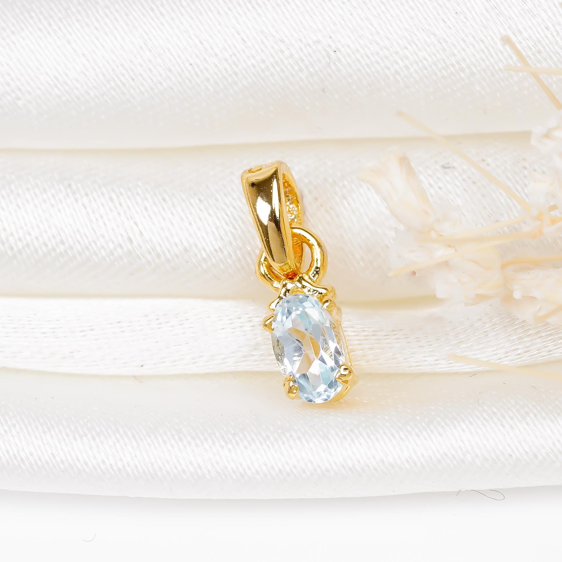 Sky Blue Topaz Pendant: Handmade 925 Silver Minimalist Jewelry