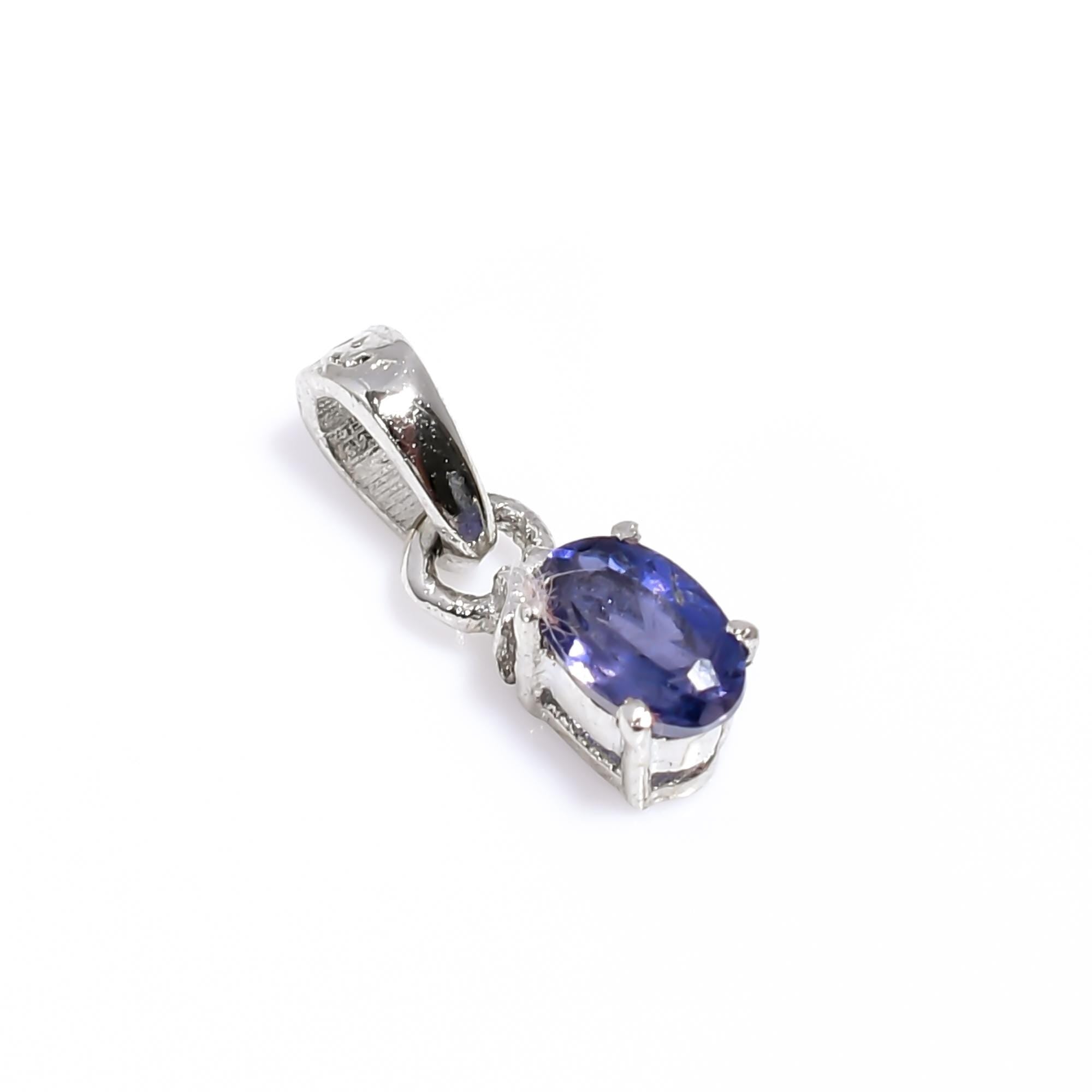 Handmade Iolite Gemstone Pendant: 925 Sterling Silver & Yellow Gold