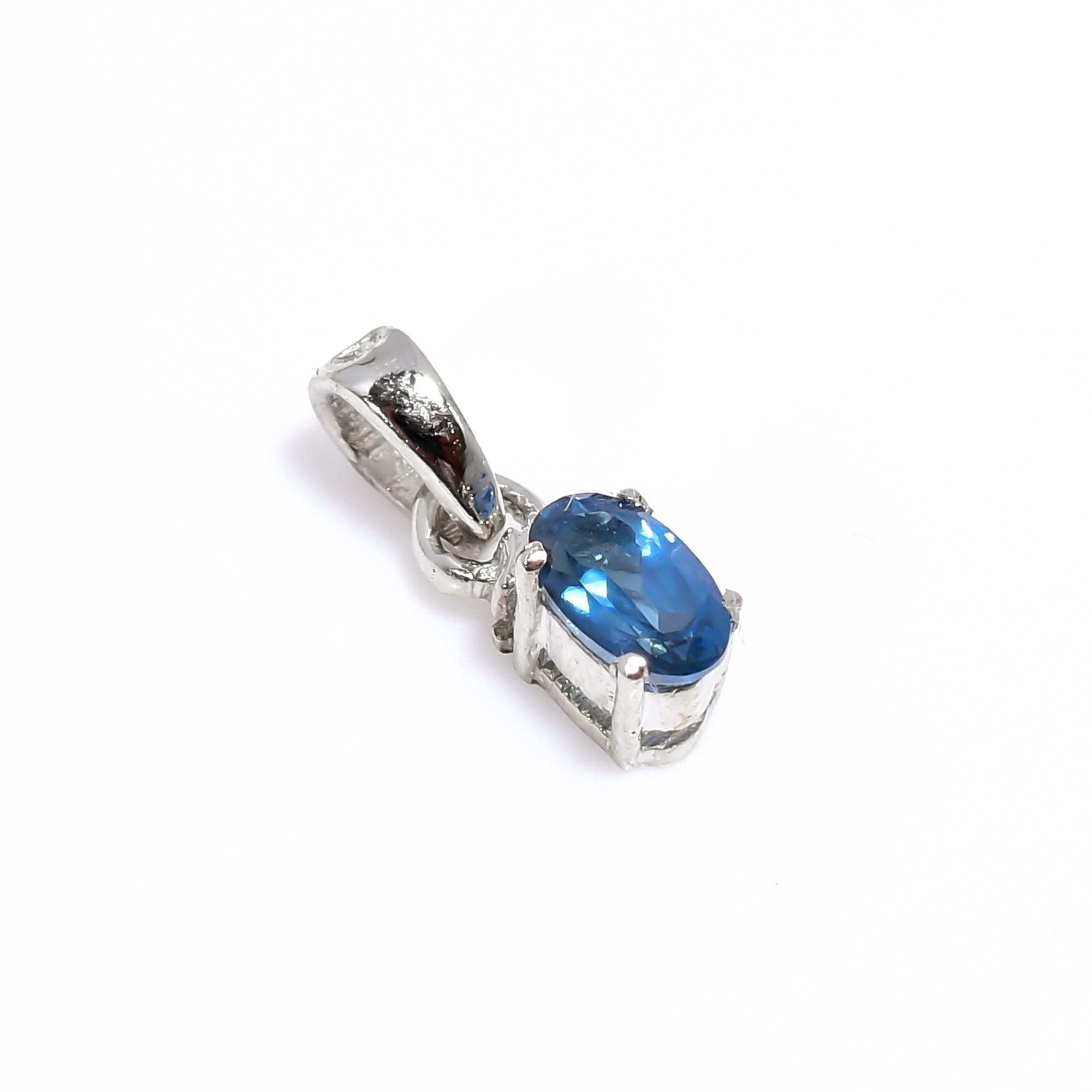 London Blue Topaz Pendant: Handmade 925 Sterling Silver, Oval Cut