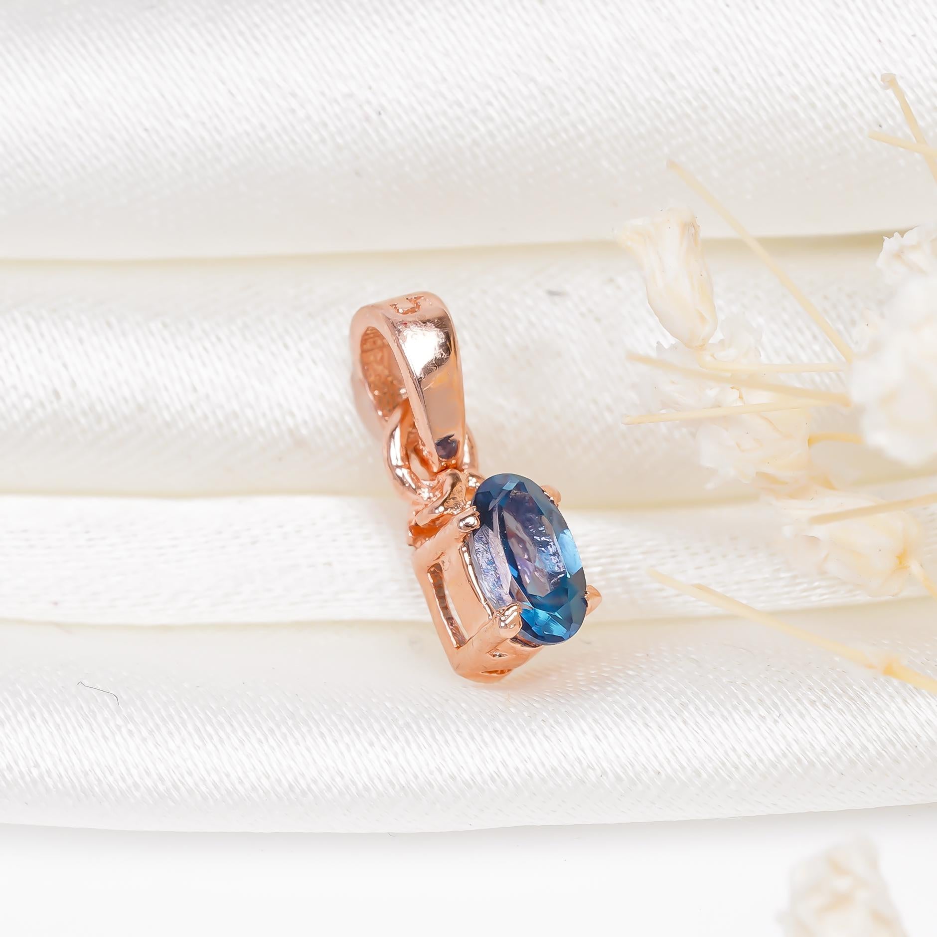 London Blue Topaz Pendant: Handmade 925 Sterling Silver, Oval Cut