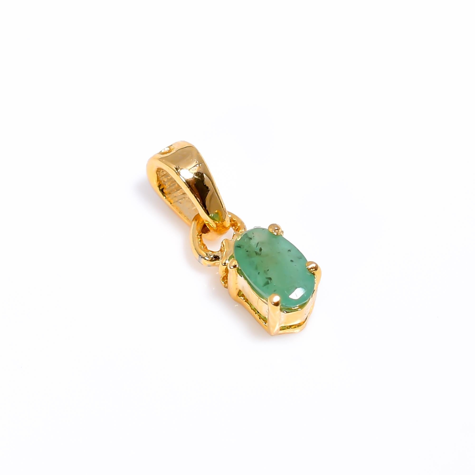 Handmade 925 Sterling Silver Emerald Pendant: Oval Green Gemstone Jewelry