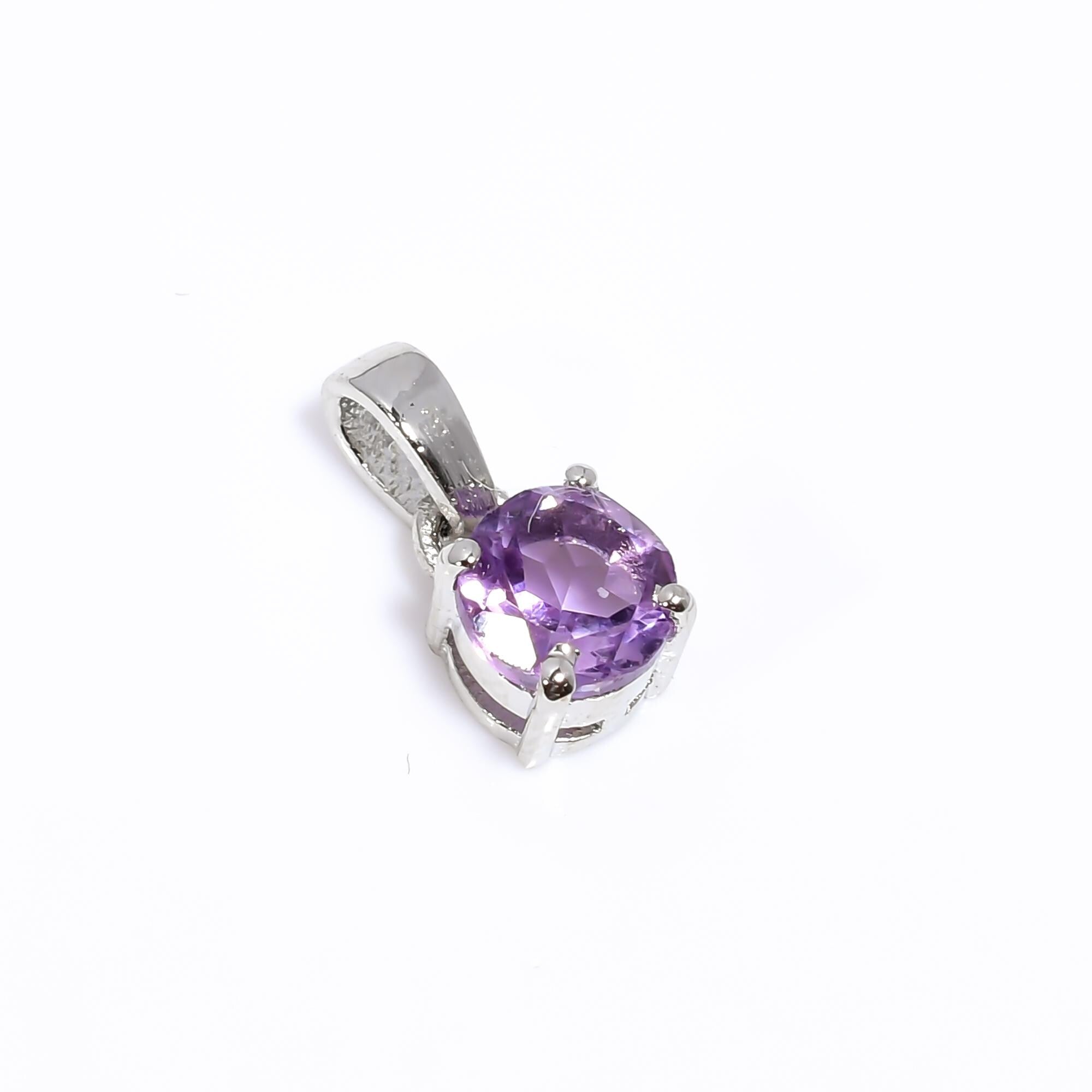 Amethyst 925 Silver Pendant: Round February Birthstone, 6mm Gemstone