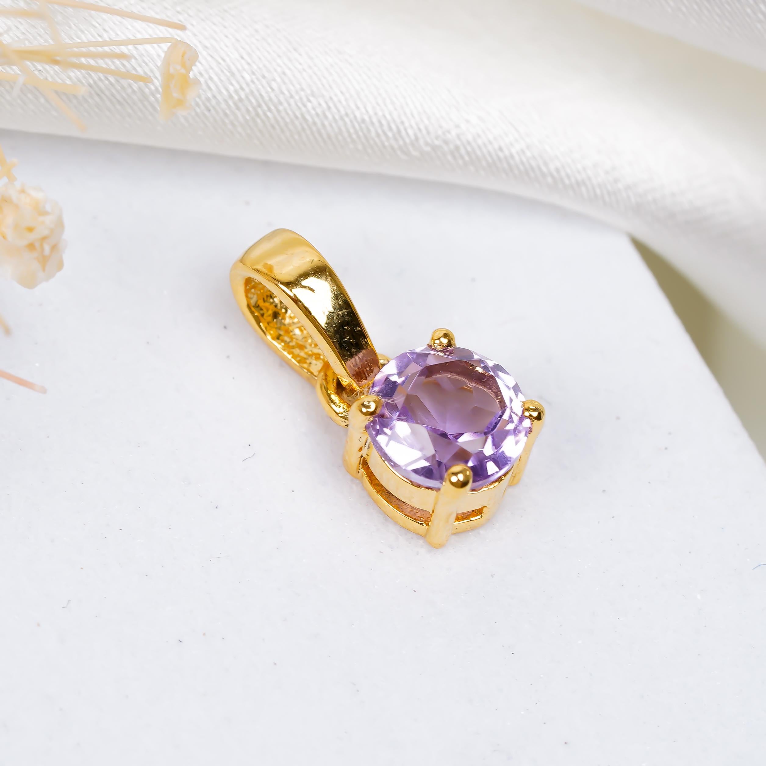 Amethyst 925 Silver Pendant: Round February Birthstone, 6mm Gemstone