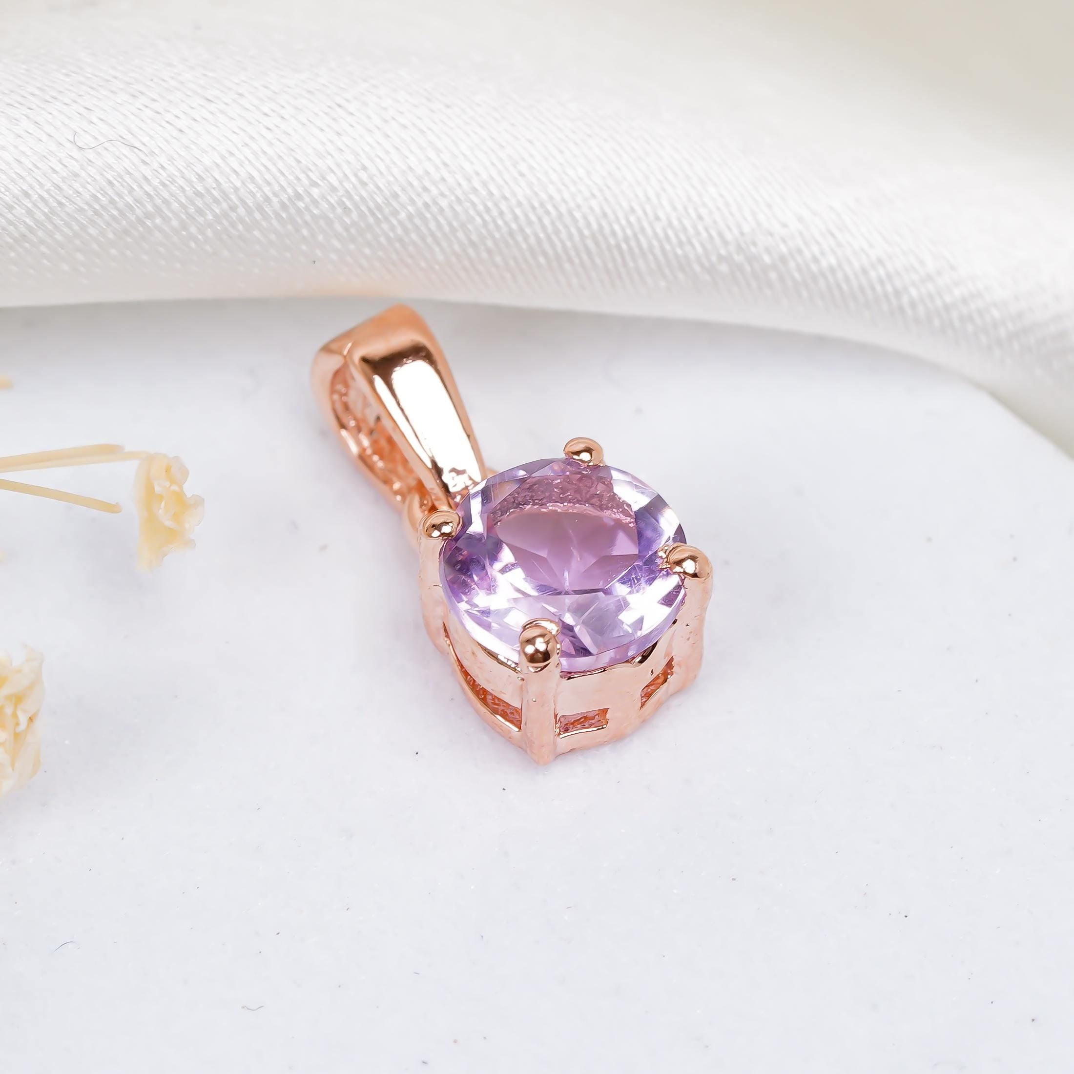 Pink Amethyst Pendant: 925 Sterling Silver & Gold Boho Jewelry