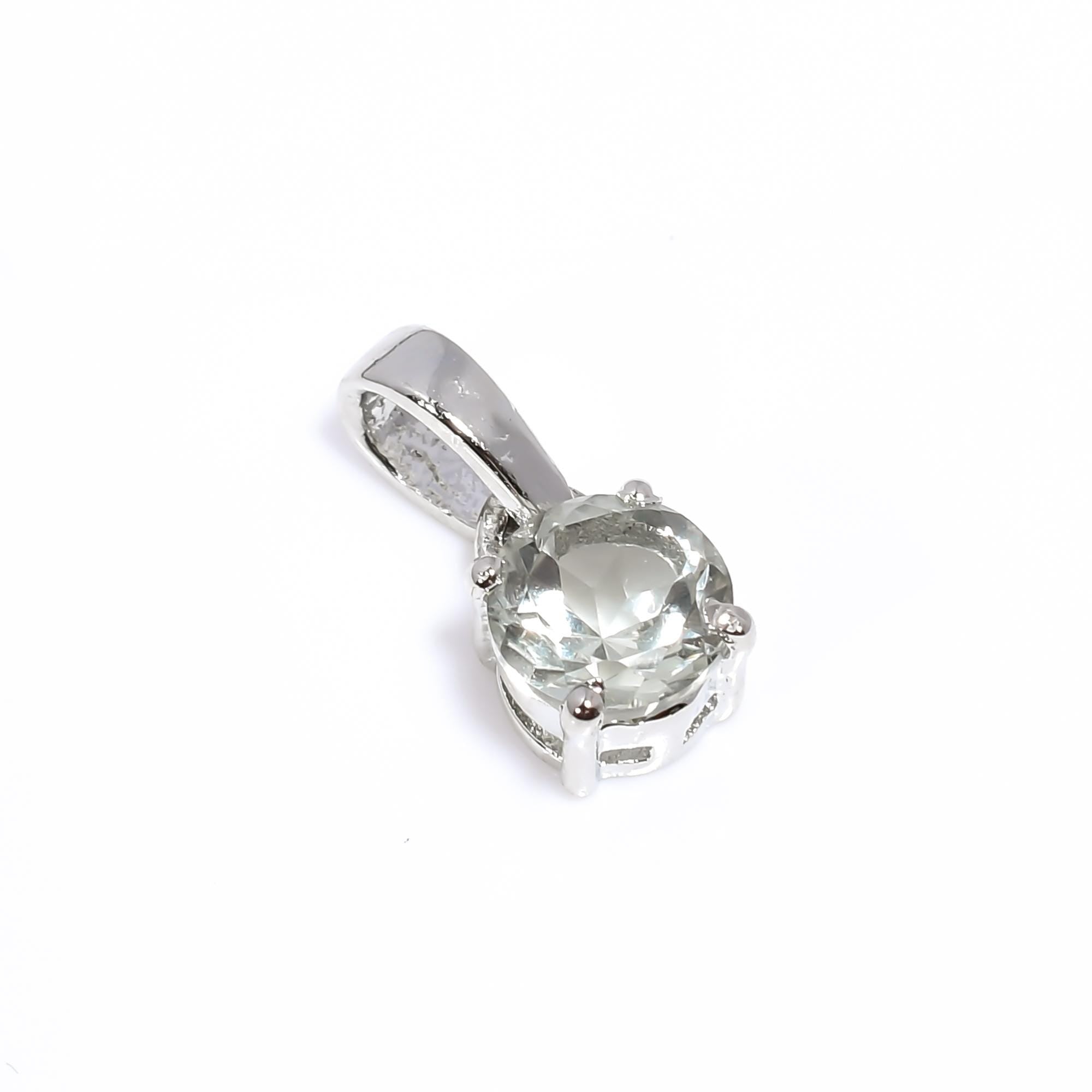 Green Amethyst 925 Sterling Silver Pendant - Handmade 6mm Round