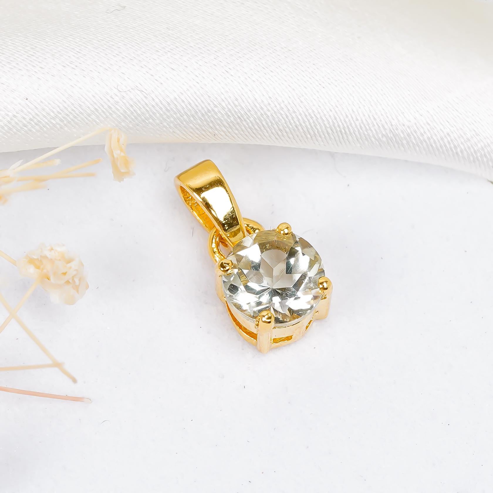 Green Amethyst 925 Sterling Silver Pendant - Handmade 6mm Round