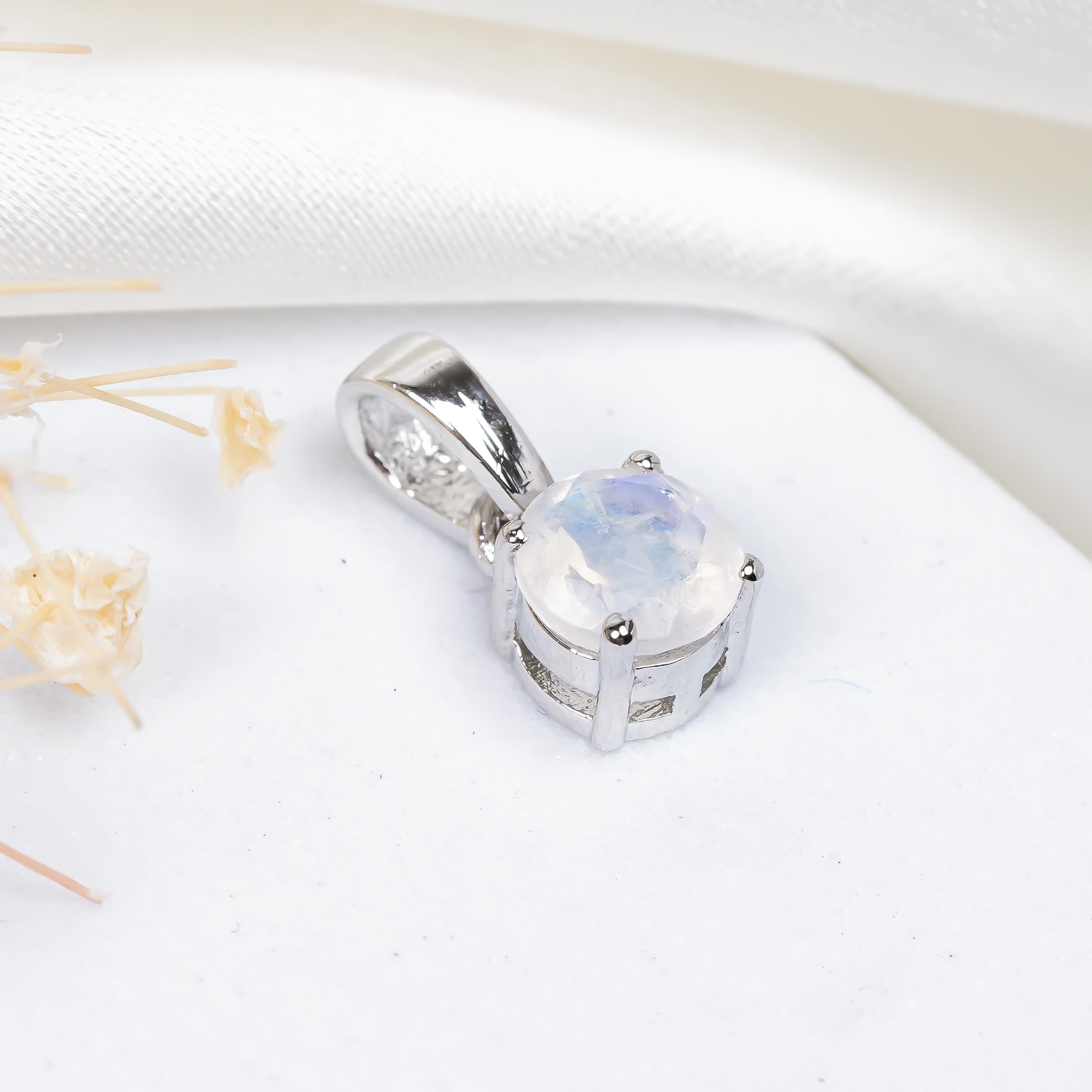 Moonstone Pendant Necklace: 925 Sterling Silver & Rose Gold Accent