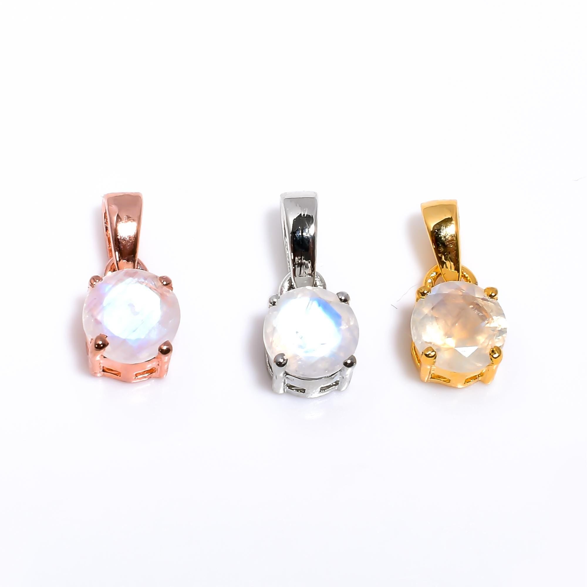 Moonstone Pendant Necklace: 925 Sterling Silver & Rose Gold Accent