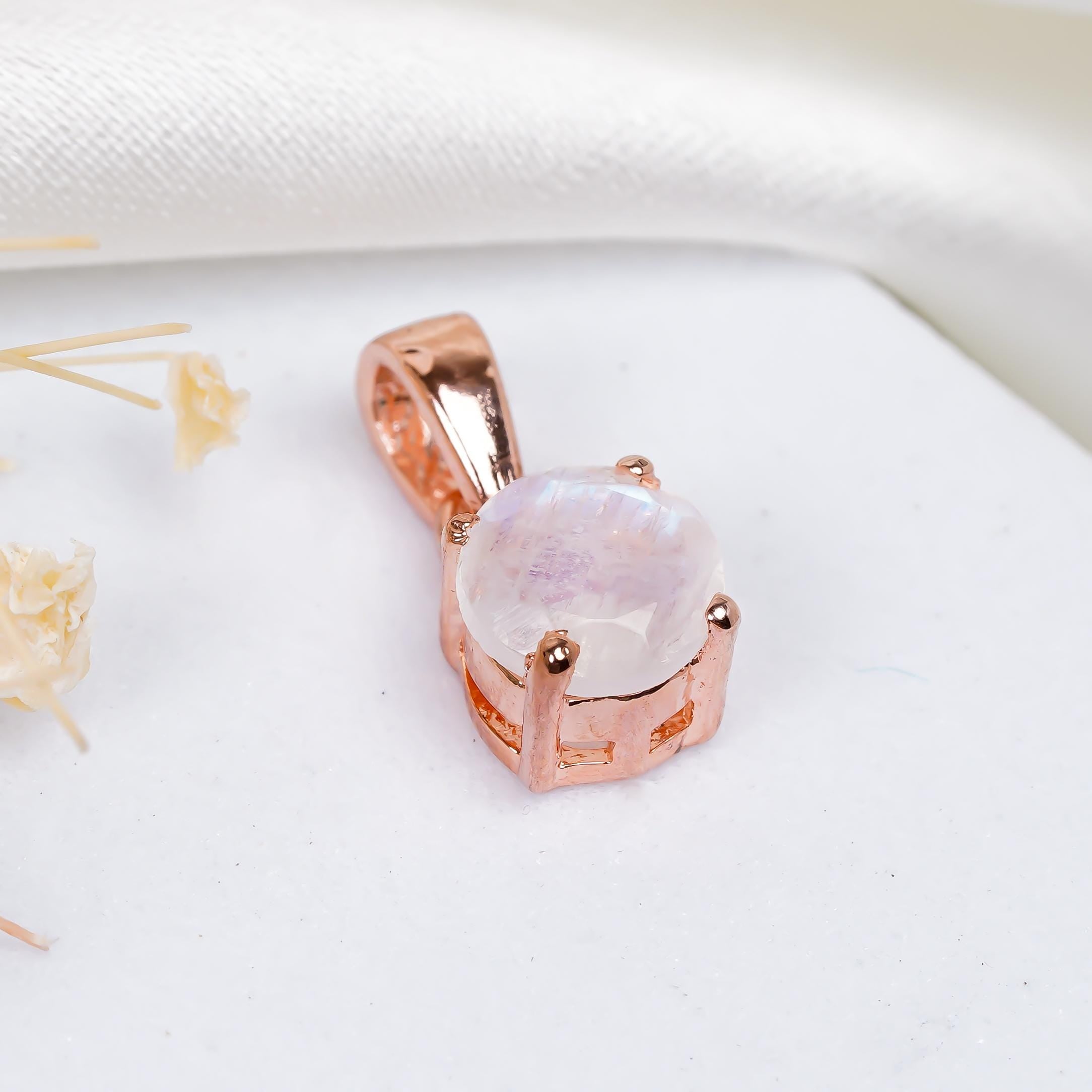 Moonstone Pendant Necklace: 925 Sterling Silver & Rose Gold Accent