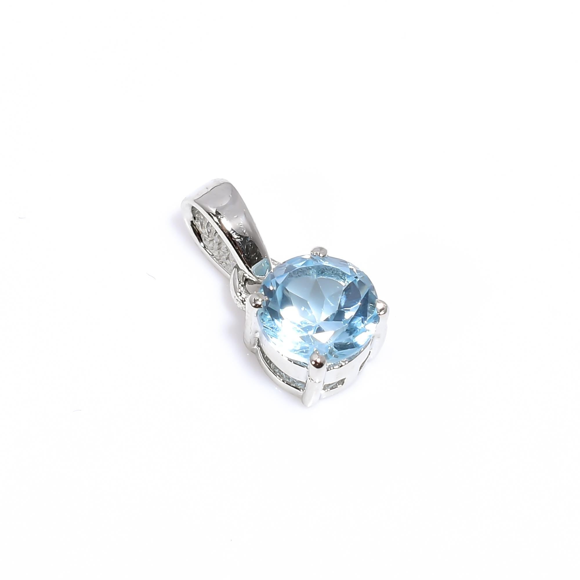 Sky Blue Topaz Pendant: 925 Silver Round Vintage Style