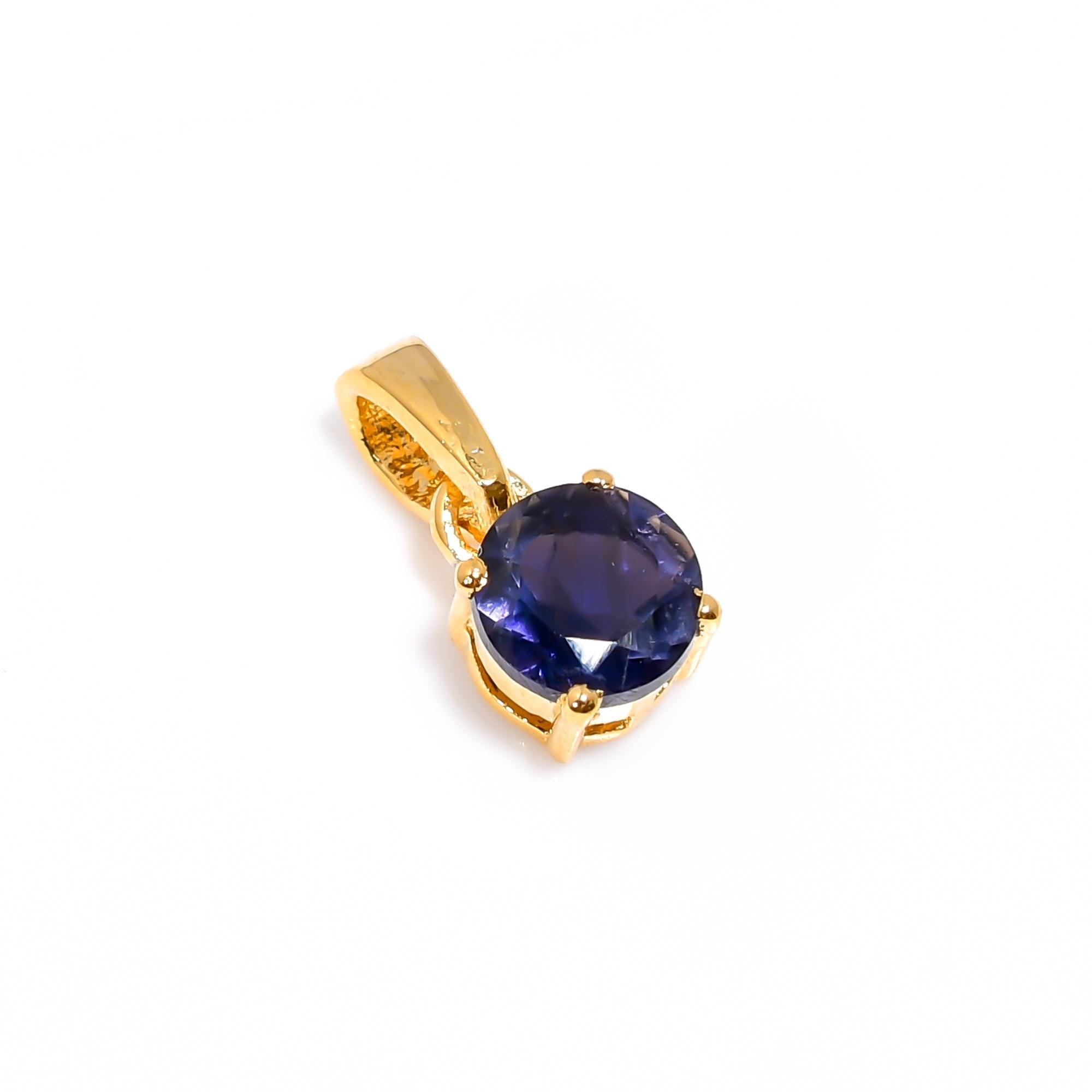 Iolite Gemstone Pendant: 925 Sterling Silver, 6mm Round Jewelry