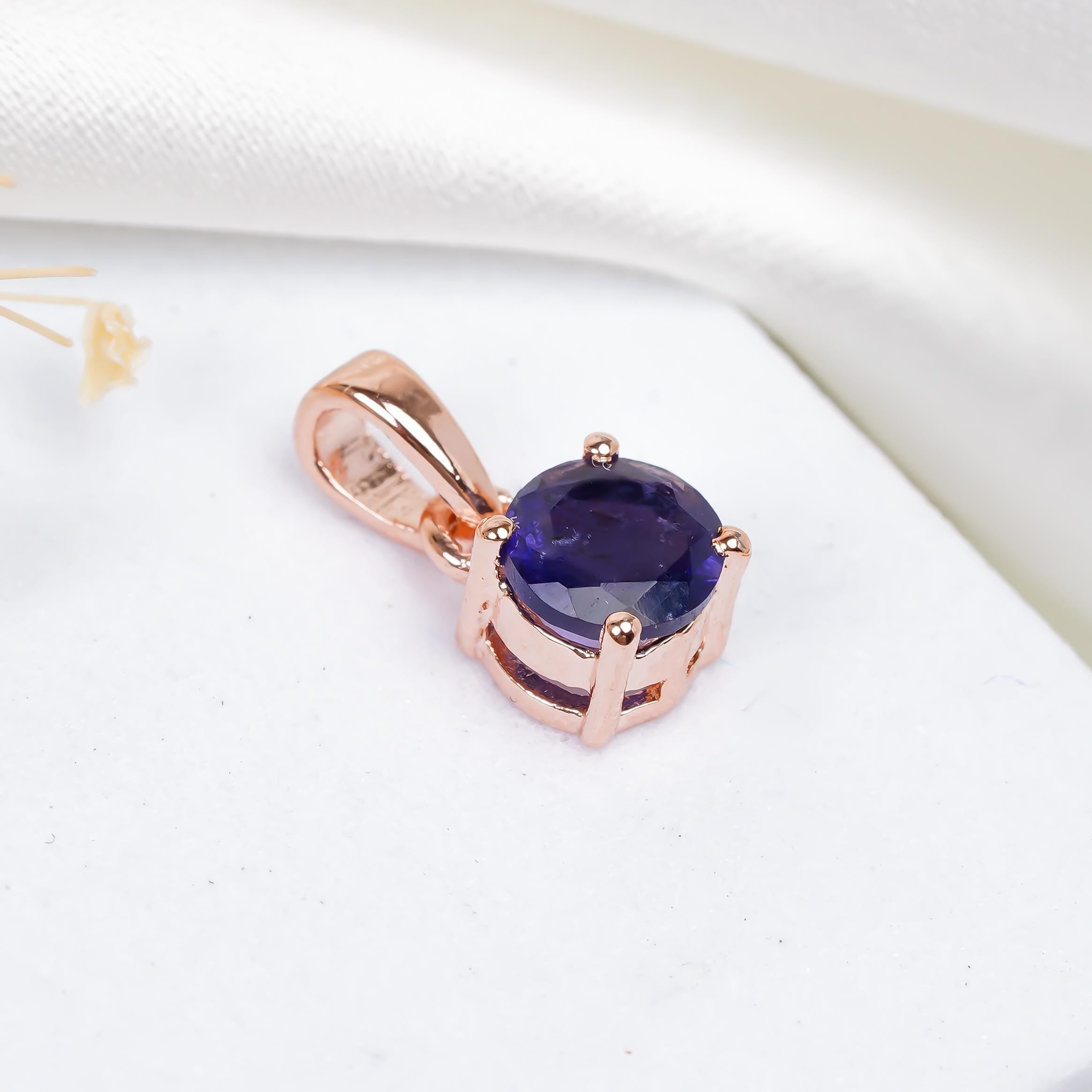 Iolite Gemstone Pendant: 925 Sterling Silver, 6mm Round Jewelry