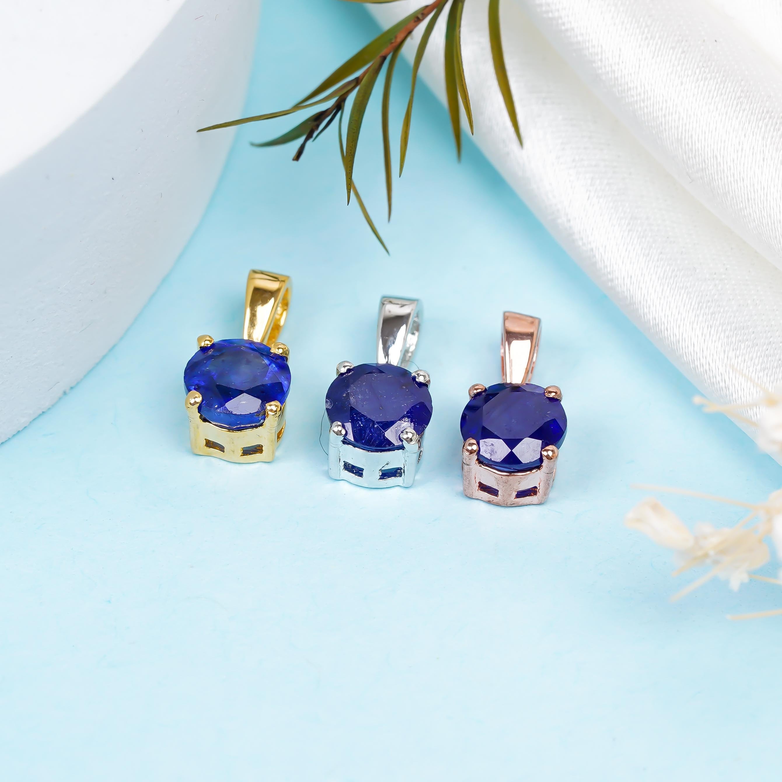 Blue Sapphire Pendant Necklace: 925 Sterling Silver, Handmade Jewelry