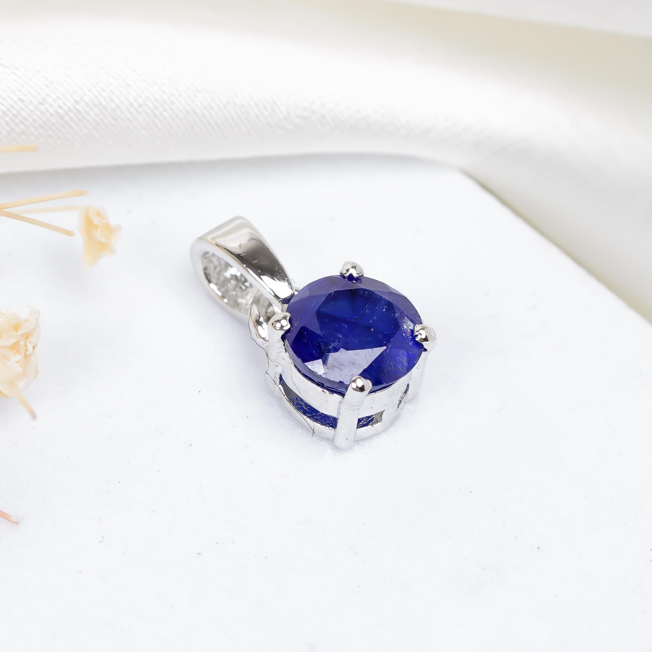 Blue Sapphire Pendant Necklace: 925 Sterling Silver, Handmade Jewelry