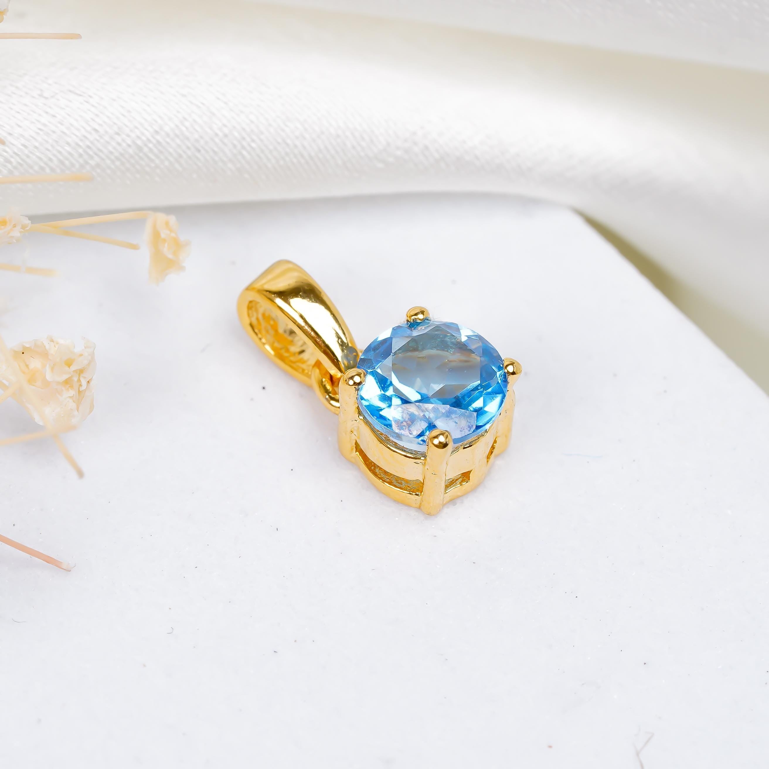 Faceted Swiss Blue Topaz Pendant: Handmade Sterling Silver Necklace