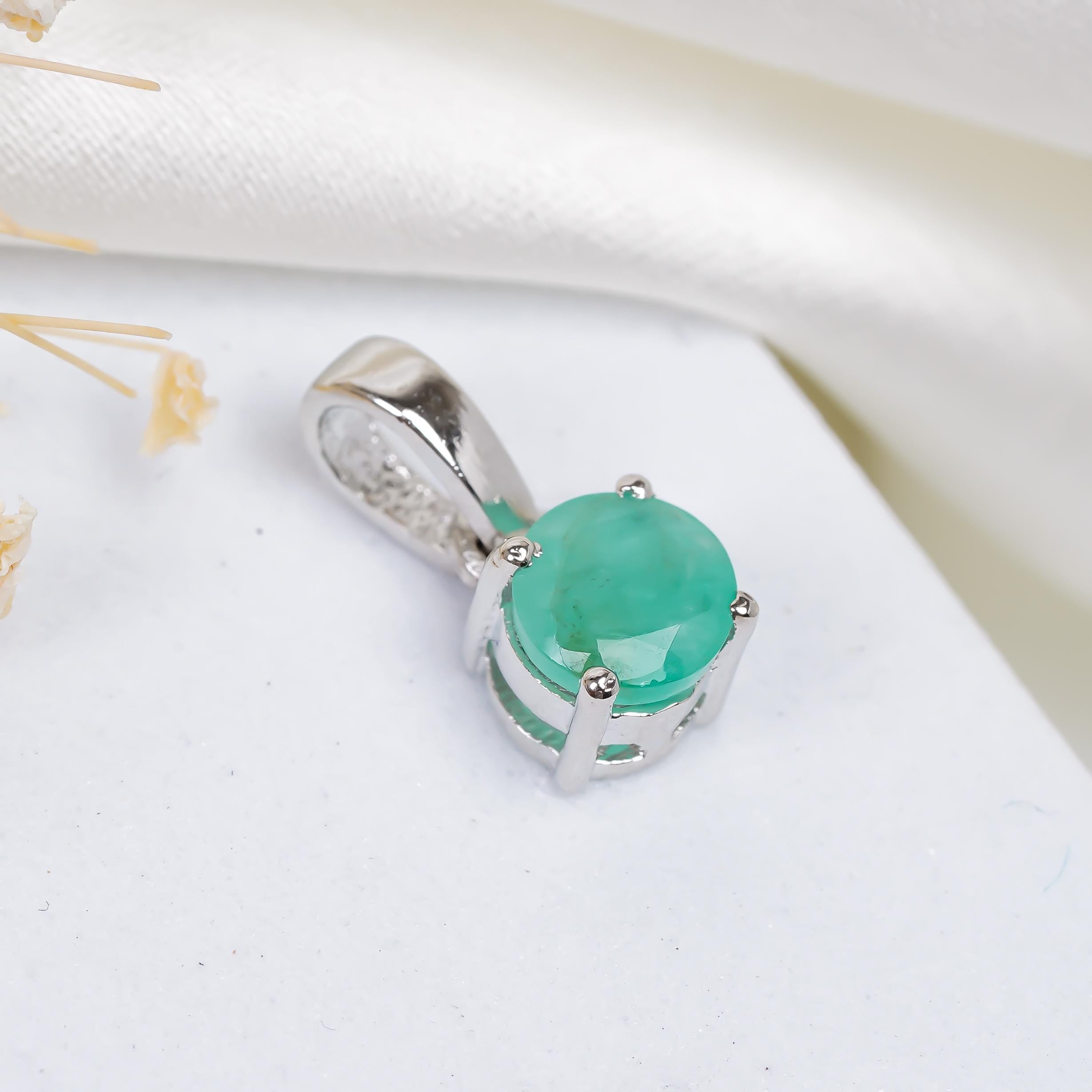 Emerald Pendant Necklace: 925 Sterling Silver, Handmade Gemstone Jewelry